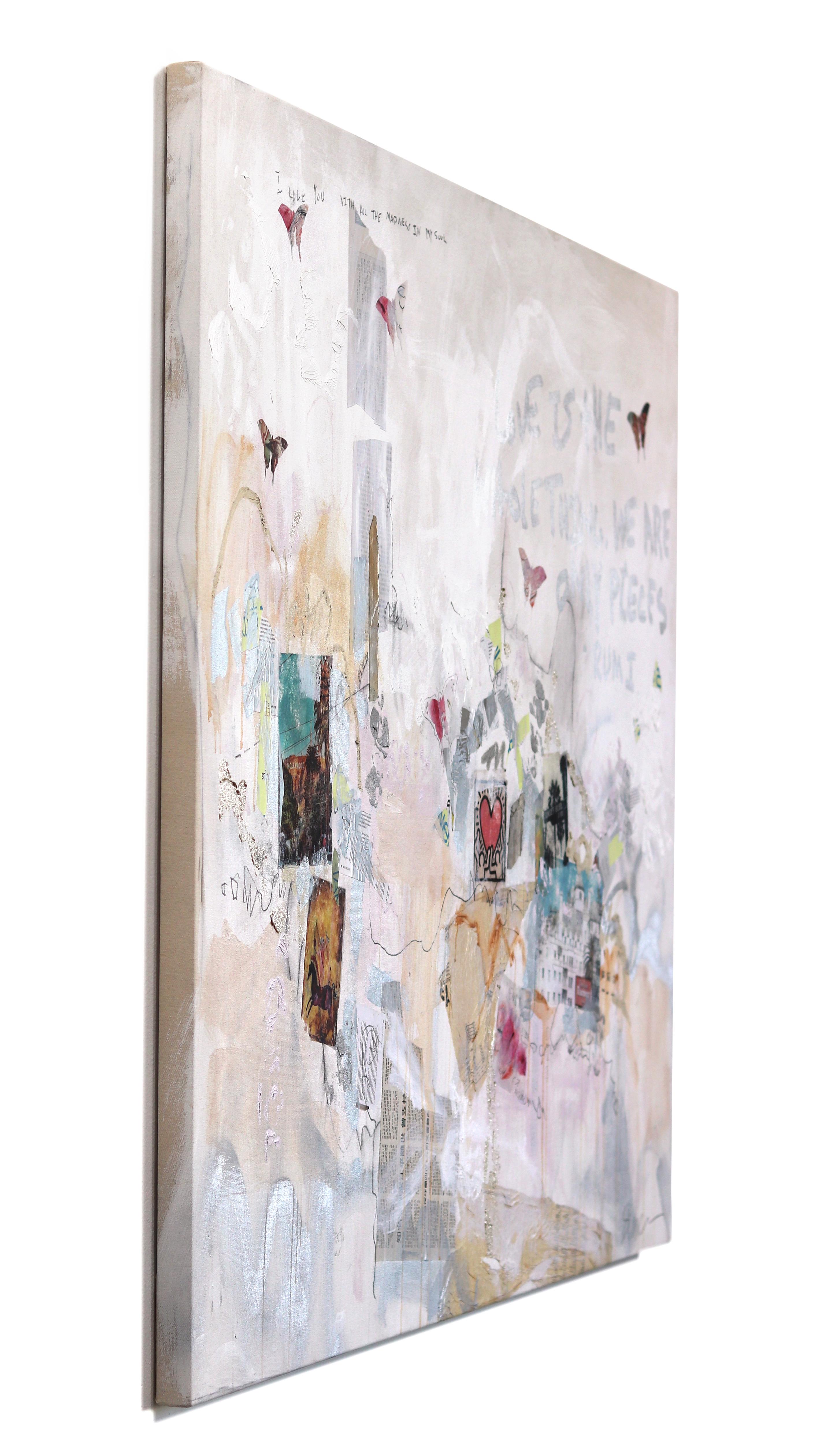 Soneto del metro nº 147 - Pintura grande de expresionismo abstracto en técnica mixta - Abstract Painting Gris de Susan Washington