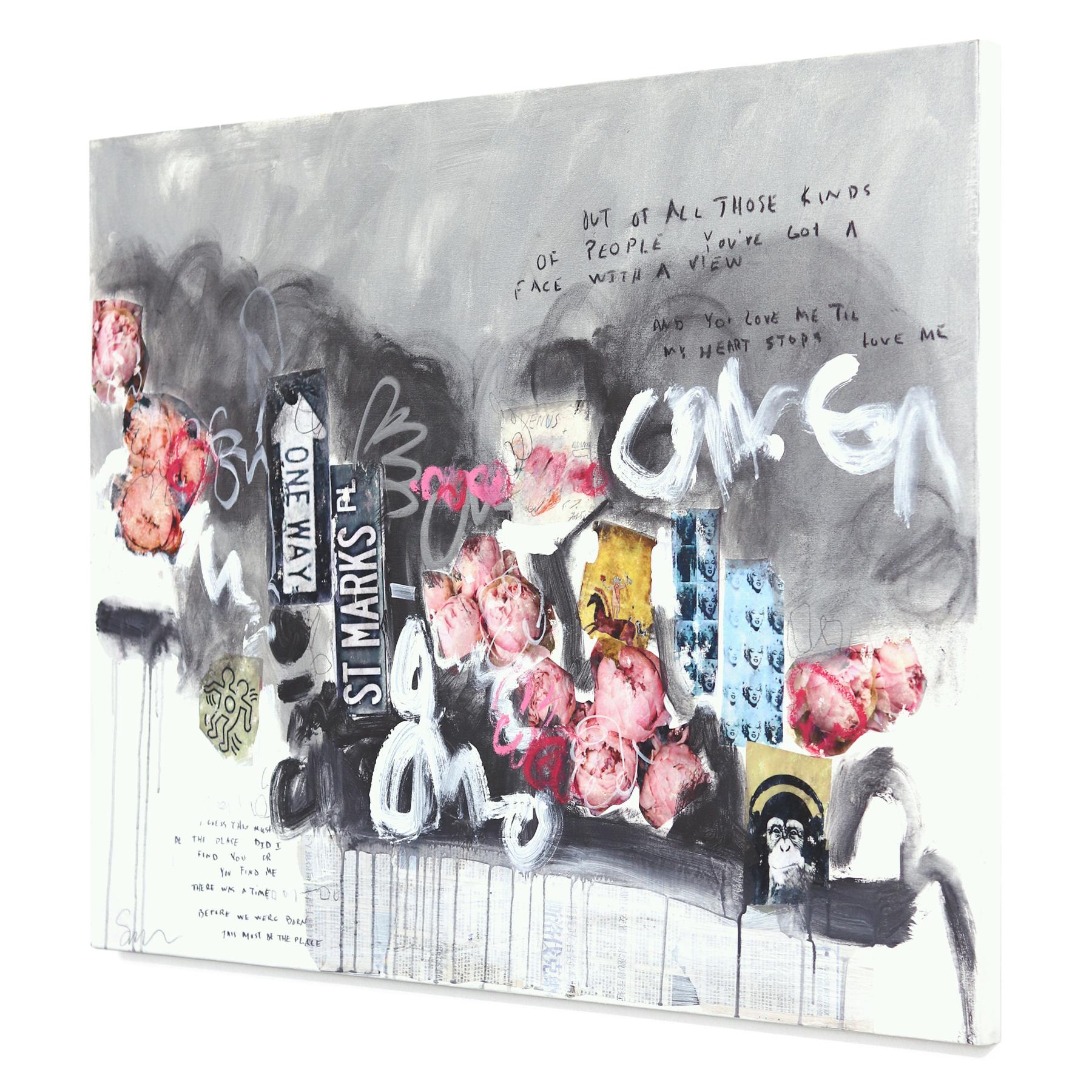Subway Sonnet #148 - Obra de Arte Urbana de Expresionismo Abstracto Floral en Técnica Mixta - Abstract Painting Gris de Susan Washington