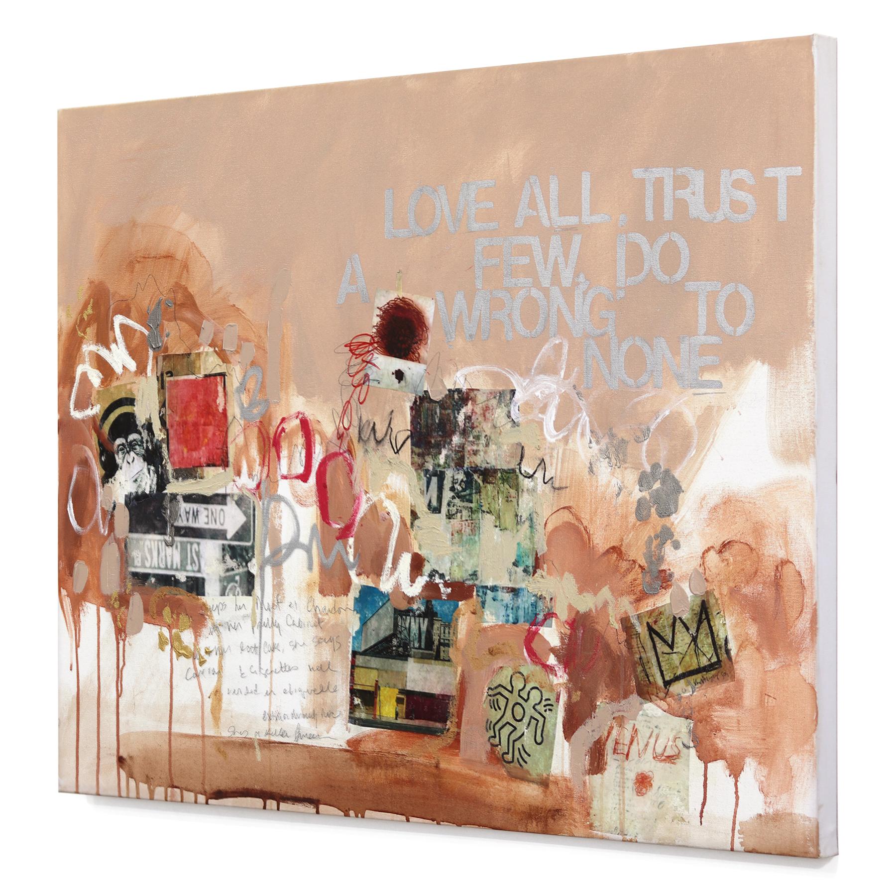 The surfaces Susan Washington works with are derived from her memories of the graffitied subway car, public telephone booths, and rolling steel cages that secure neighborhood stores after closing. In her paintings, she strives to emulate the process
