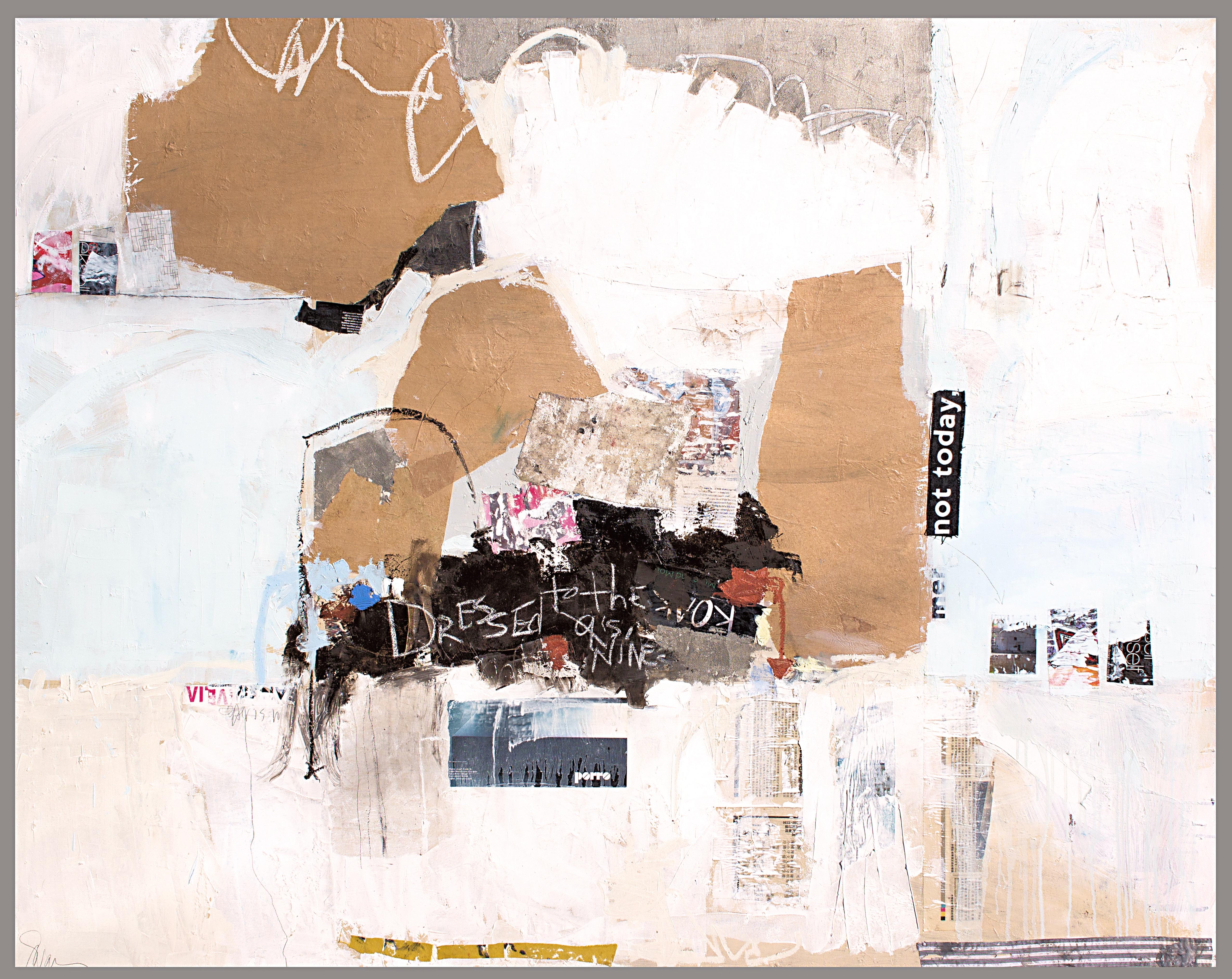 To The Nines – abstraktes Gemälde mit strukturiertem Weiß-Beige- und Erdtönen – Mixed Media Art von Susan Washington