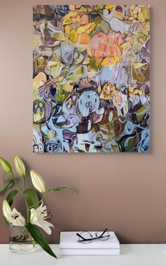 Stone Rhapsody: abstract landscape painting of river rocks beneath running water