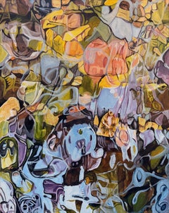 Stone Rhapsody: abstract landscape painting of river rocks beneath running water