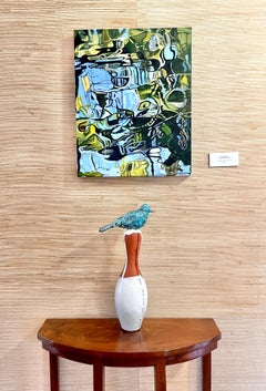 Water Dance: abstract landscape painting of river rocks beneath running water