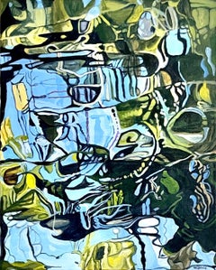 Water Dance: abstract landscape painting of river rocks beneath running water