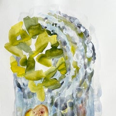 Whirligig: framed abstract landscape painting w/ collage of river rocks in water