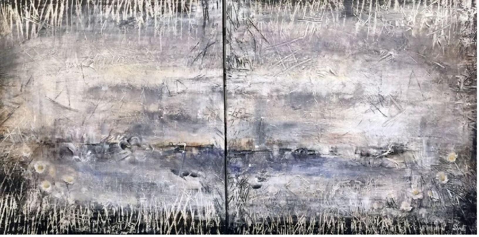 DIPTYCH Series:
"The DIPTYCH Collection is my way of building something and going big. Of interest to me is
being able to see it’s a diptych instead of one big canvass. A horizon line that stretches across two surfaces expands the vista. The two