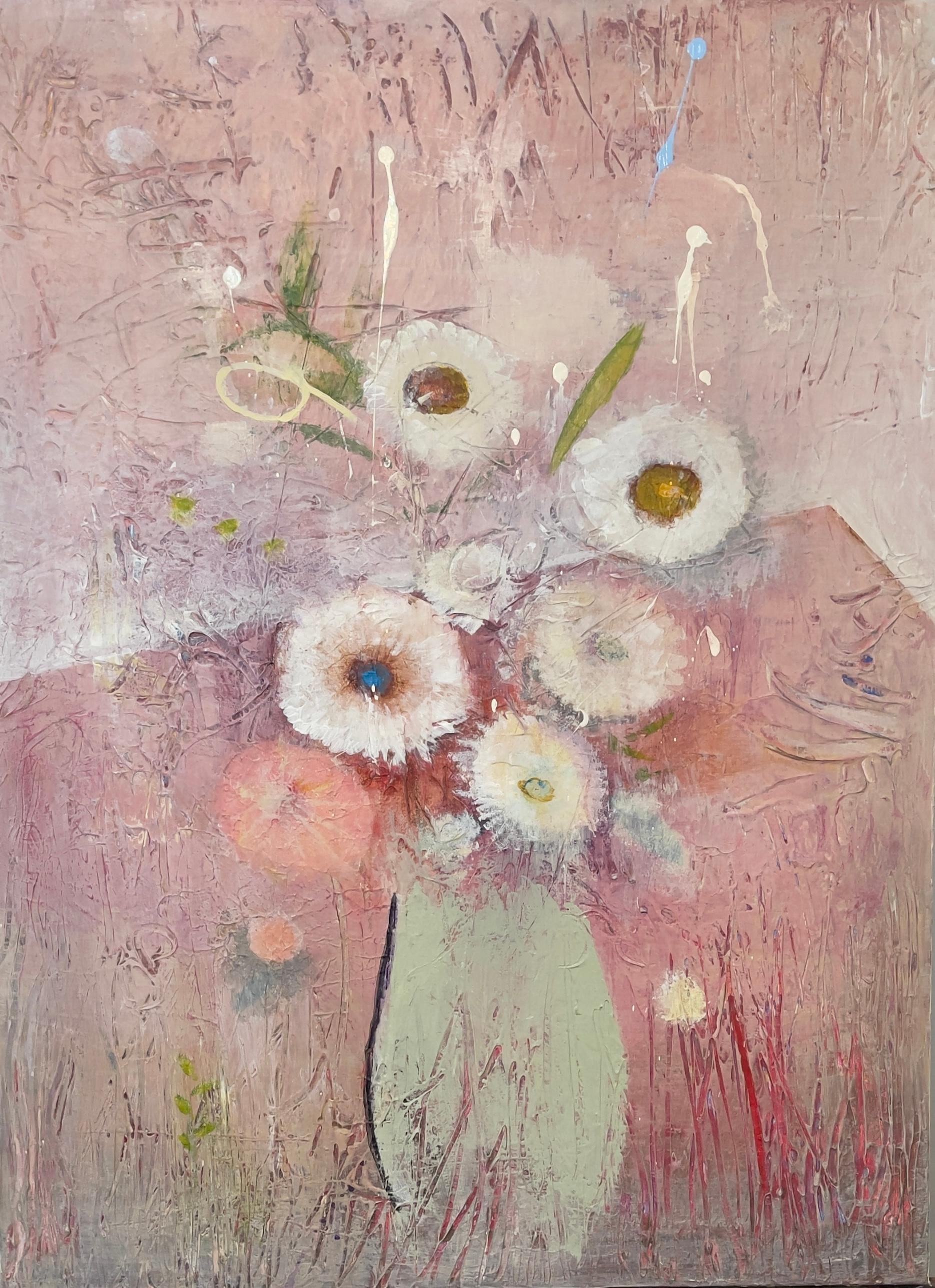Susan Woldman - Flores rosas sobre una mesa, Pintura