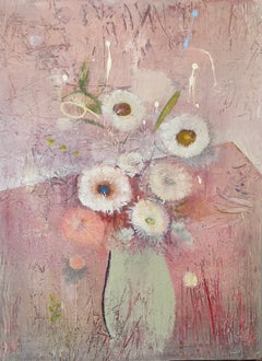 Susan Woldman - Fleurs roses sur table, peinture