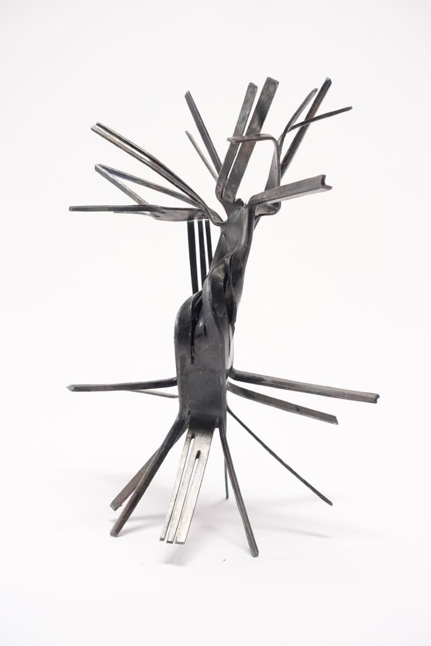 Flap Dancer : contemporary steel sculpture and home decor - Gray Figurative Sculpture by Susan Woods