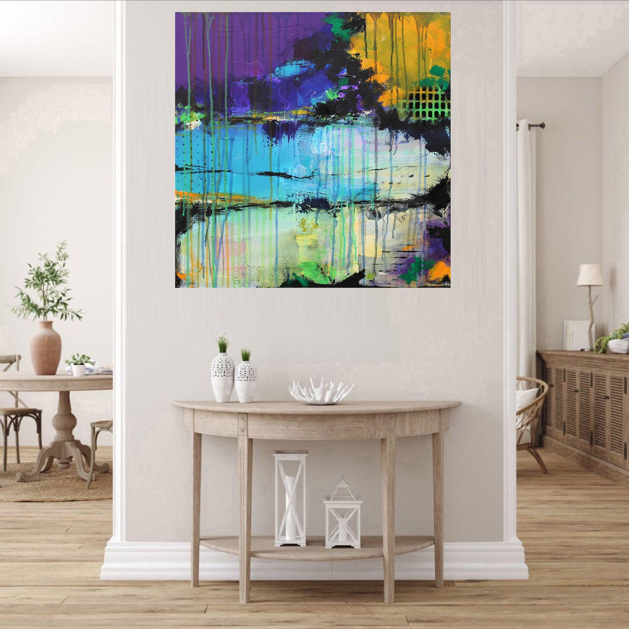 Eternità astratta 60 x 60 cm Pittura astratta    Creato con molti strati utilizzando acrilico, pastello a olio e inchiostro con colori e forme audaci e sorprendenti.    Dimensioni 60 x 60 cm  Tela professionale di qualità con bordi profondi da 45 mm