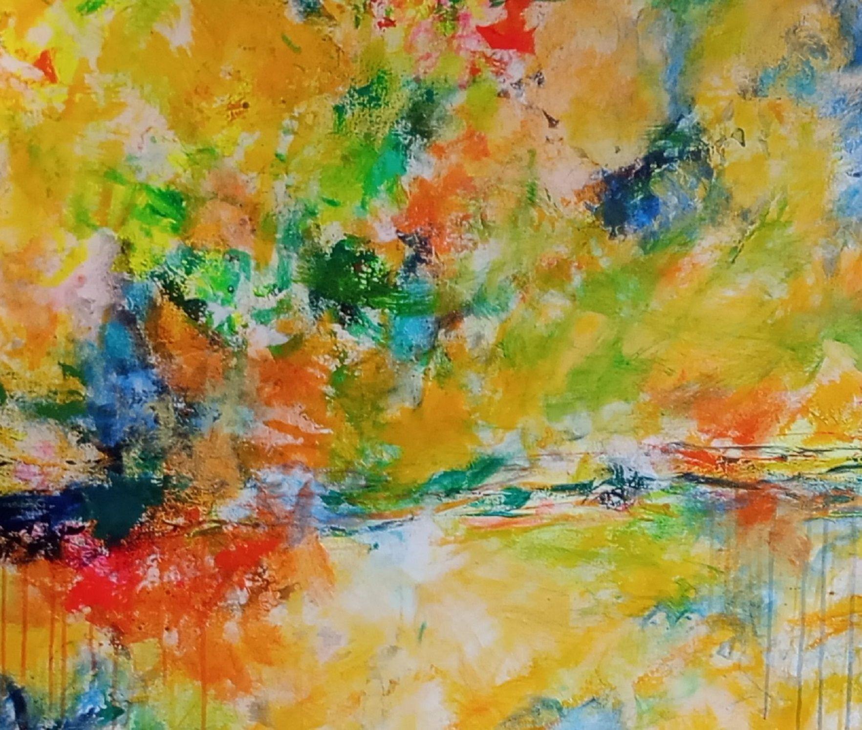 Dittico astratto Tramonto Mediterraneo 200 x 100 cm, Pittura, Acrilico su tela - Painting Astratto di Susan Wooler