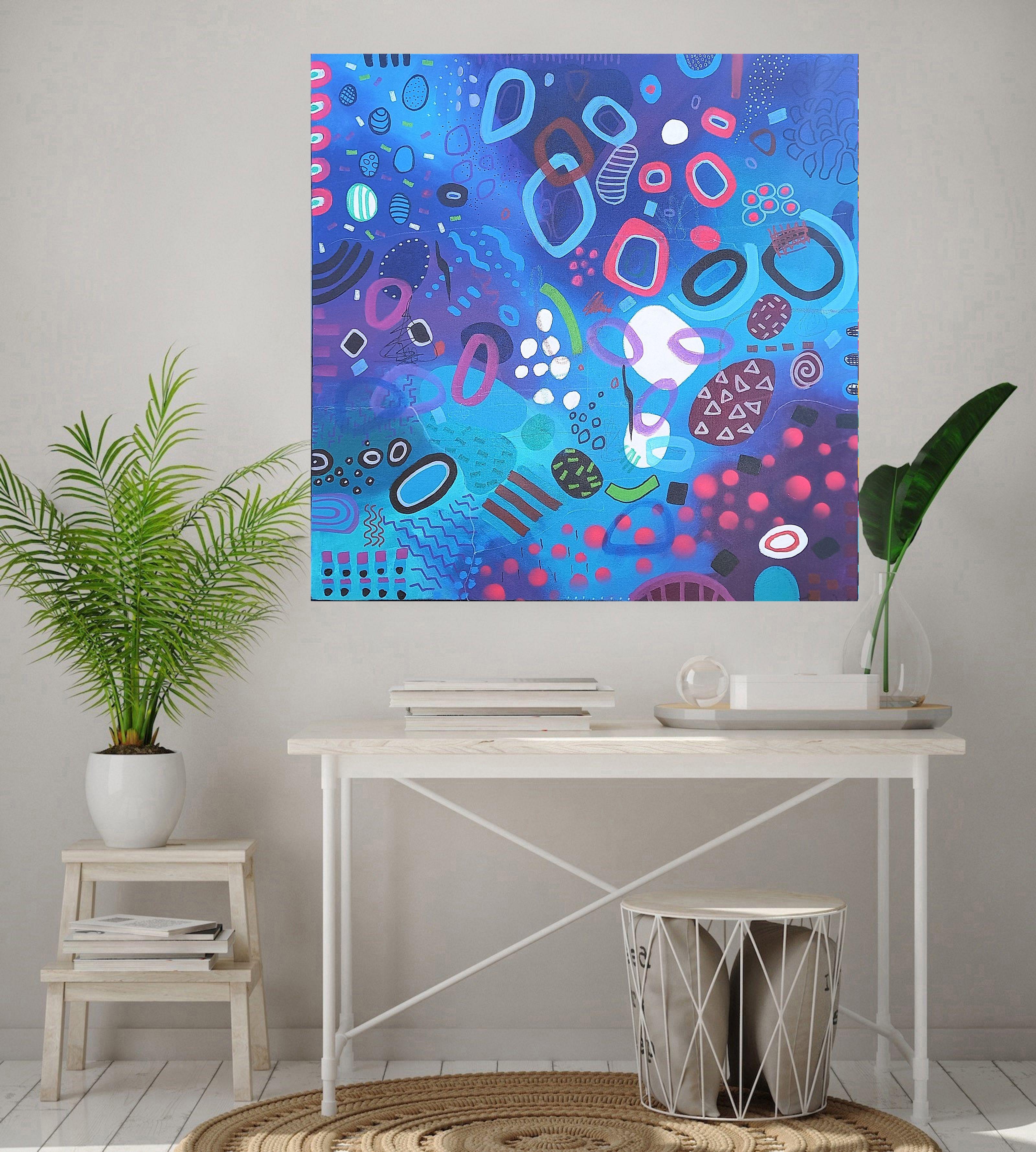 Barriera corallina 70 x 70 cm Quadro astratto, Pittura, Acrilico su tela - Painting di Susan Wooler