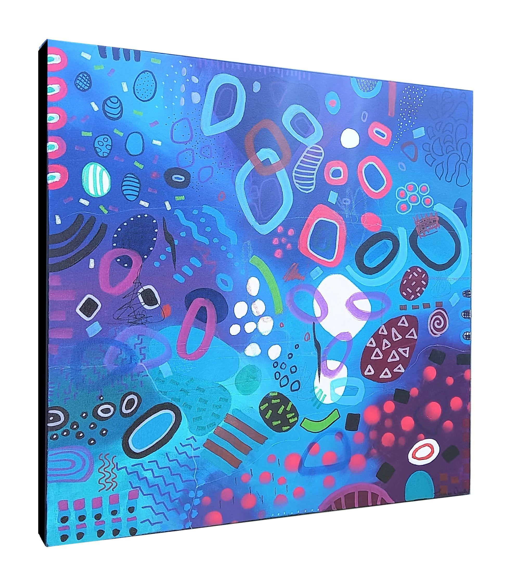 Barriera corallina 70 x 70 cm Pittura astratta    Creata con molti strati, la palette di colori è audace, vibrante, moderna e contemporanea con un'atmosfera urbana e di strada.    Dimensioni 70 x 70 cm  Tele con bordi profondi di qualità