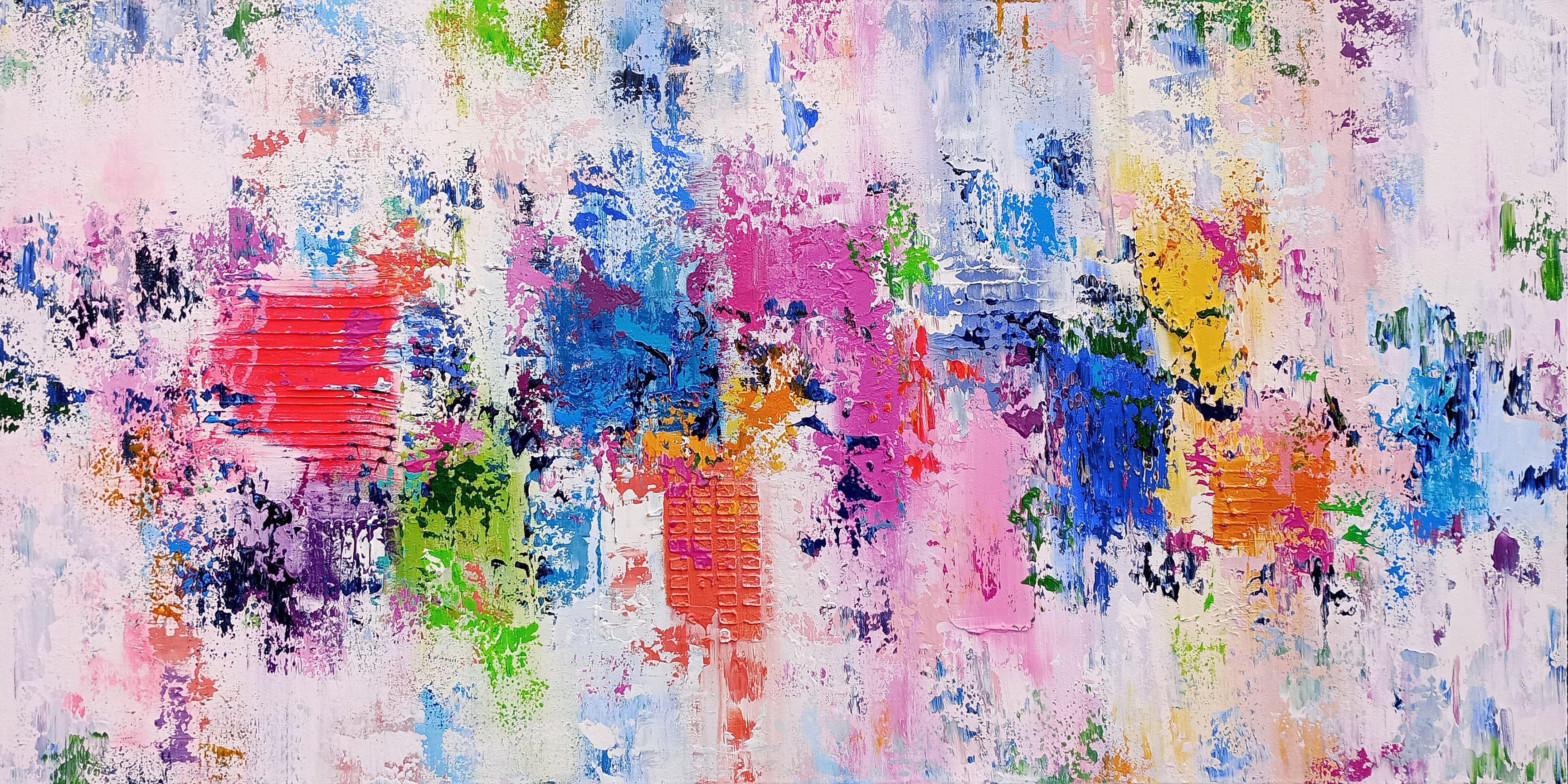 Abstract Painting di Susan Wooler - Elevate II - Pittura astratta a trama colorata di grandi dimensioni, Acrilico su tela