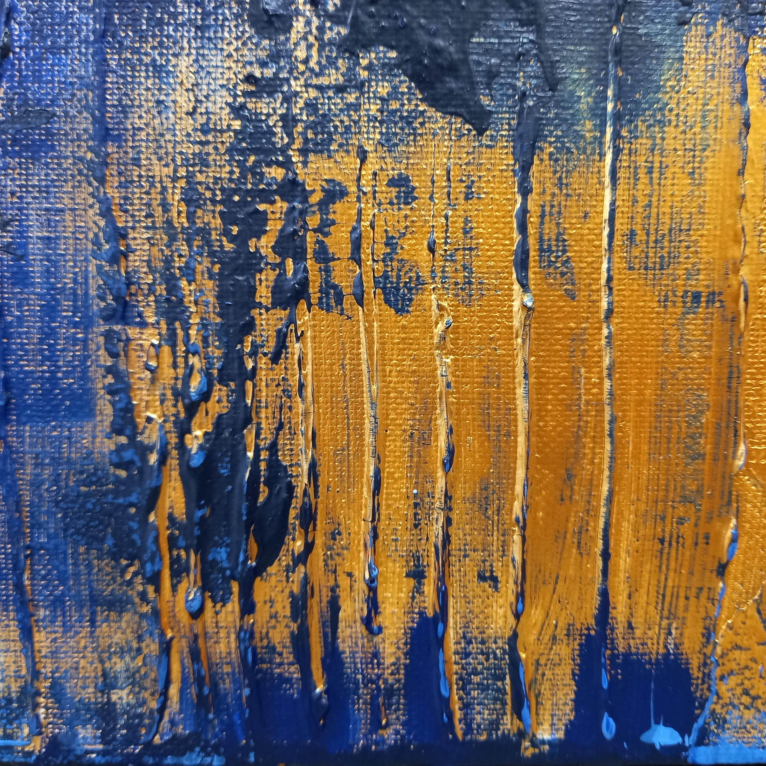 Galleggiante in Paradiso II 80 cm x 30 cm Pittura astratta strutturata    Sulla Pittura Blu e Oro sono state utilizzate texture e strutture profonde.    Dimensioni 80 x 30 cm  Tela di qualità professionale con bordi profondi e avvolta in galleria 