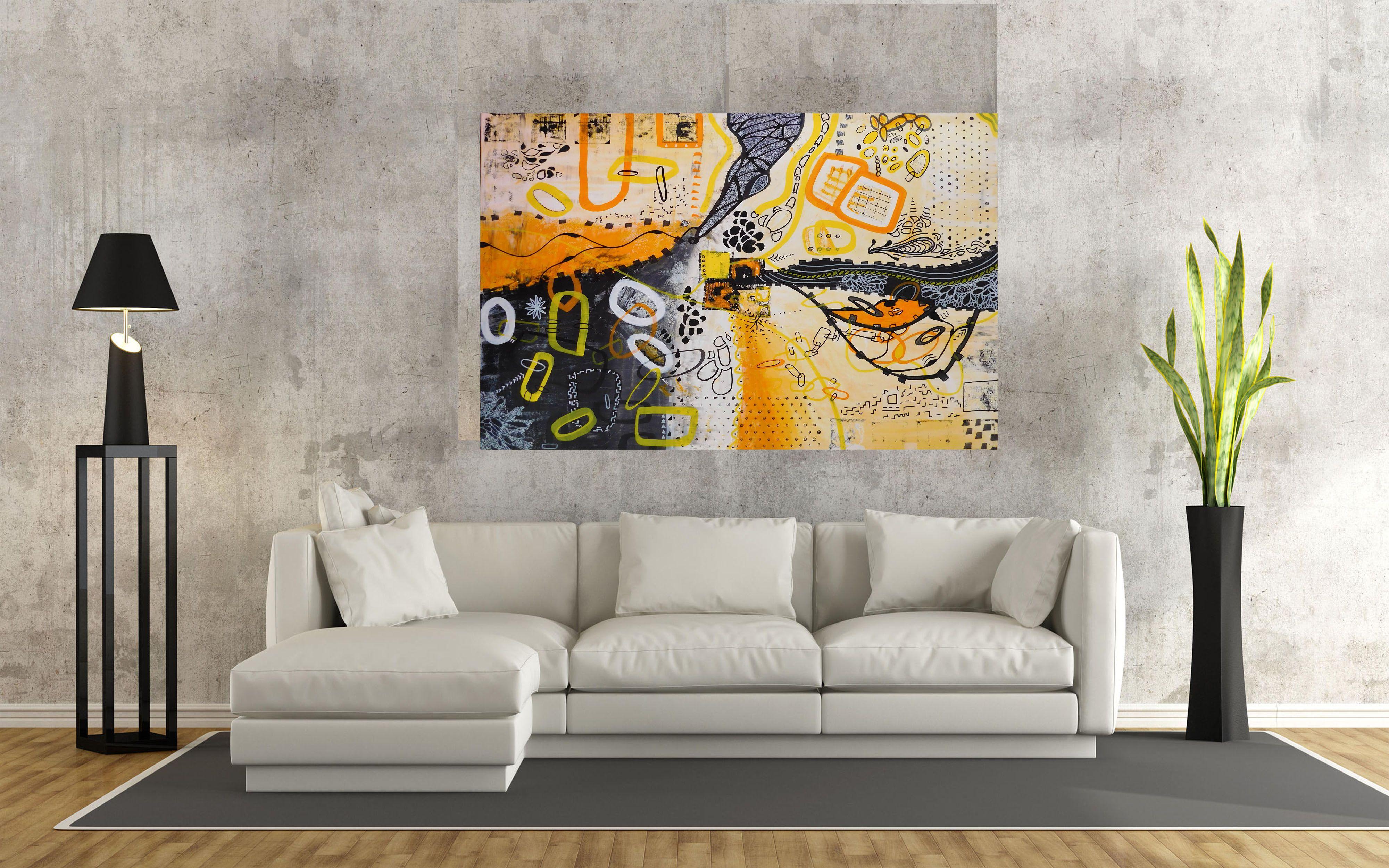 Inextricably Linked, Painting, Acrylic on Canvas - Beige Abstract Painting by Susan Wooler