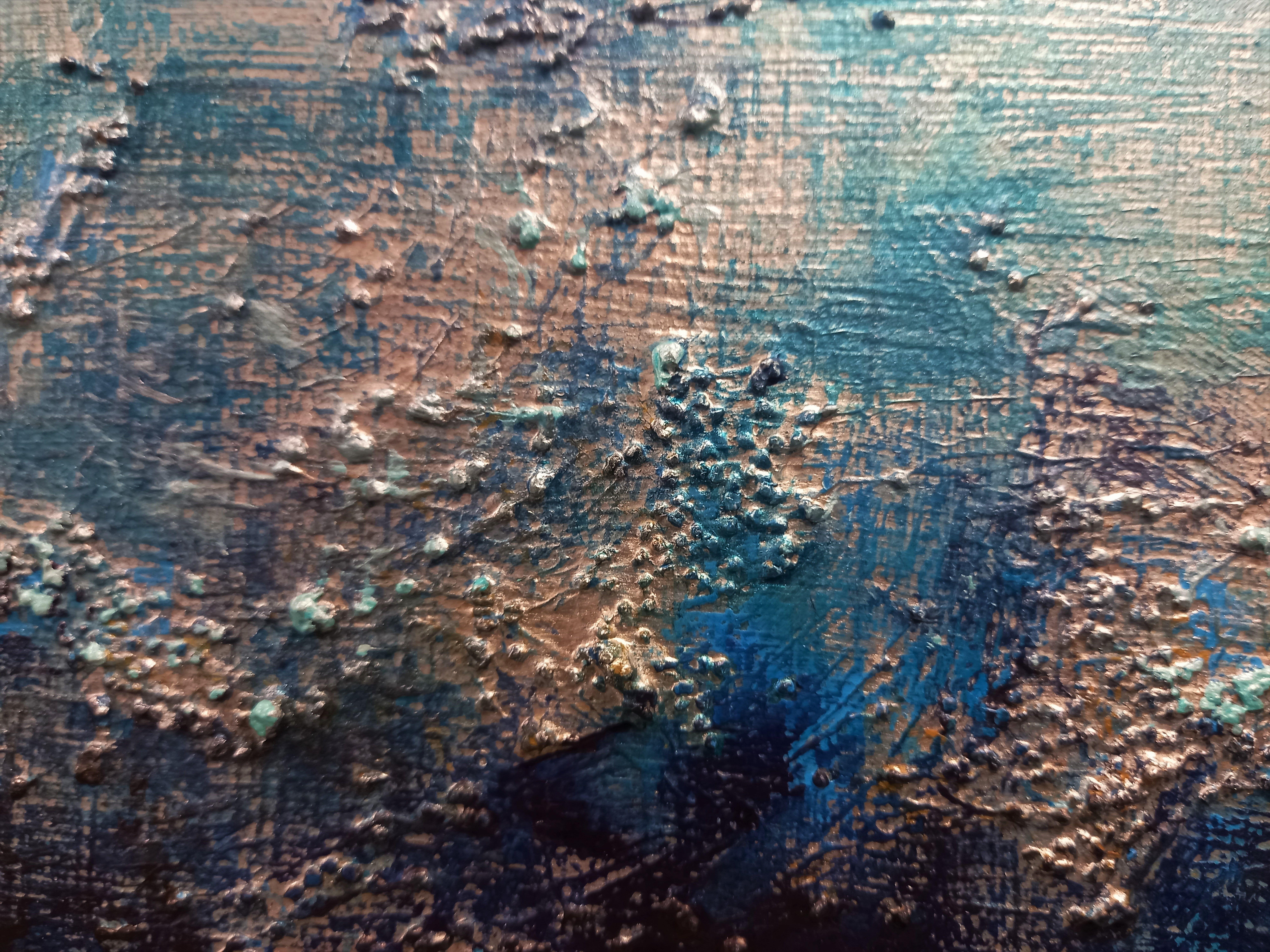 XL Blue Bay 76 x 51cm Textured Abstract Painting, Painting, Acrylic on Canvas For Sale 3