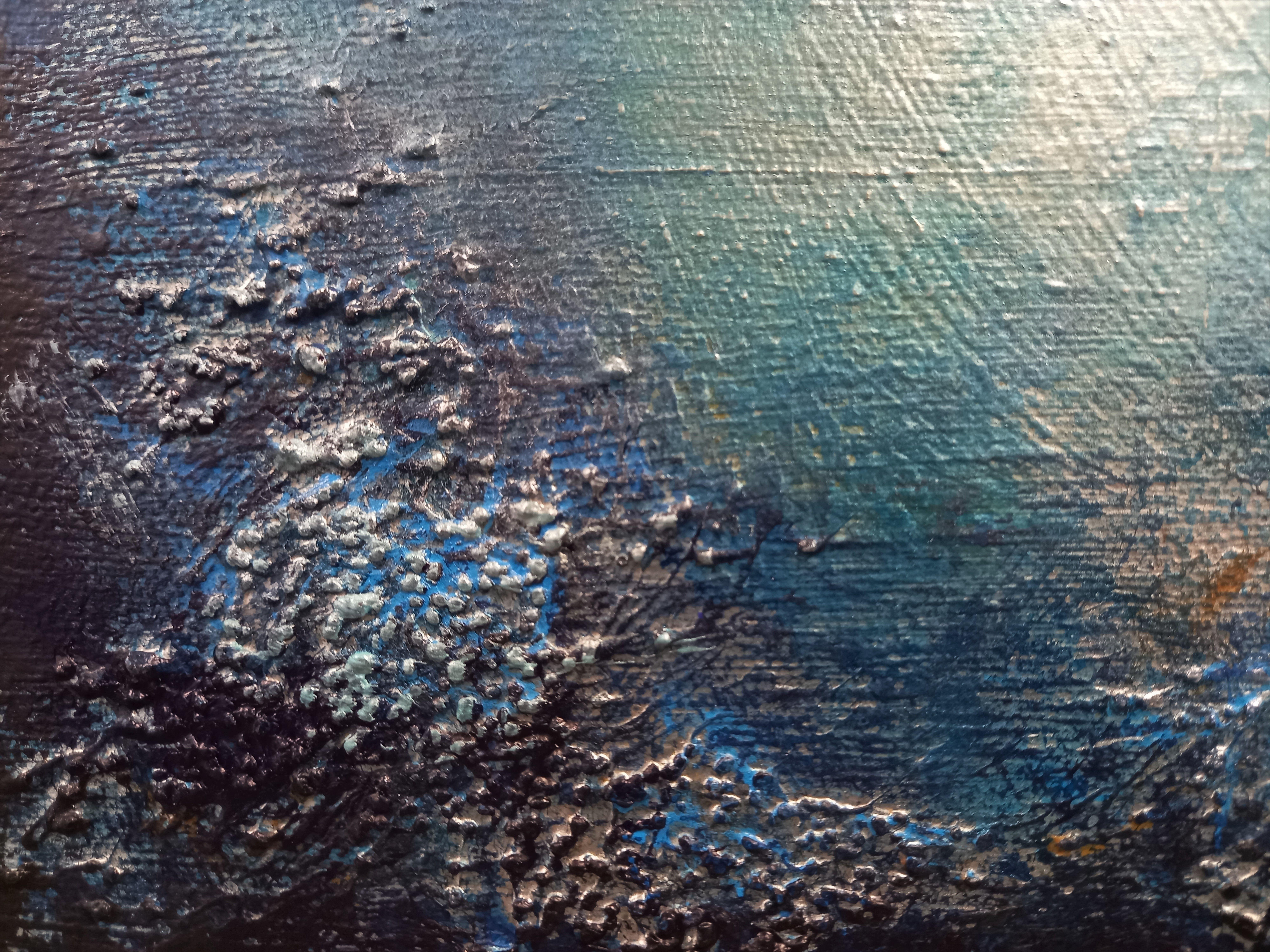 XL Blue Bay 76 x 51cm Textured Abstract Painting, Painting, Acrylic on Canvas For Sale 4