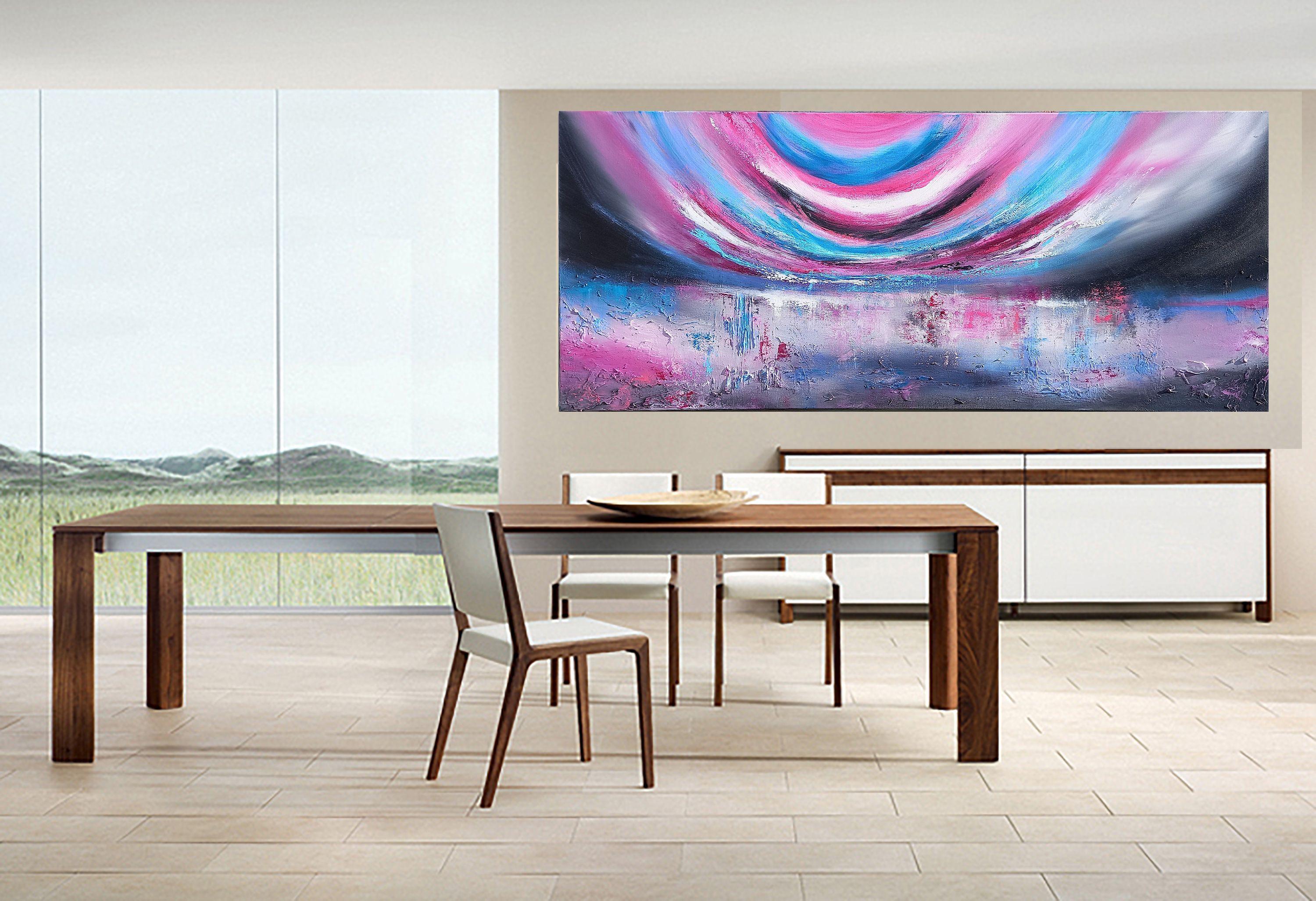 XL Cielo magenta sul lago 120 x 50 cm Pittura a olio, Pittura, Olio su tela - Painting Impressionismo di Susan Wooler