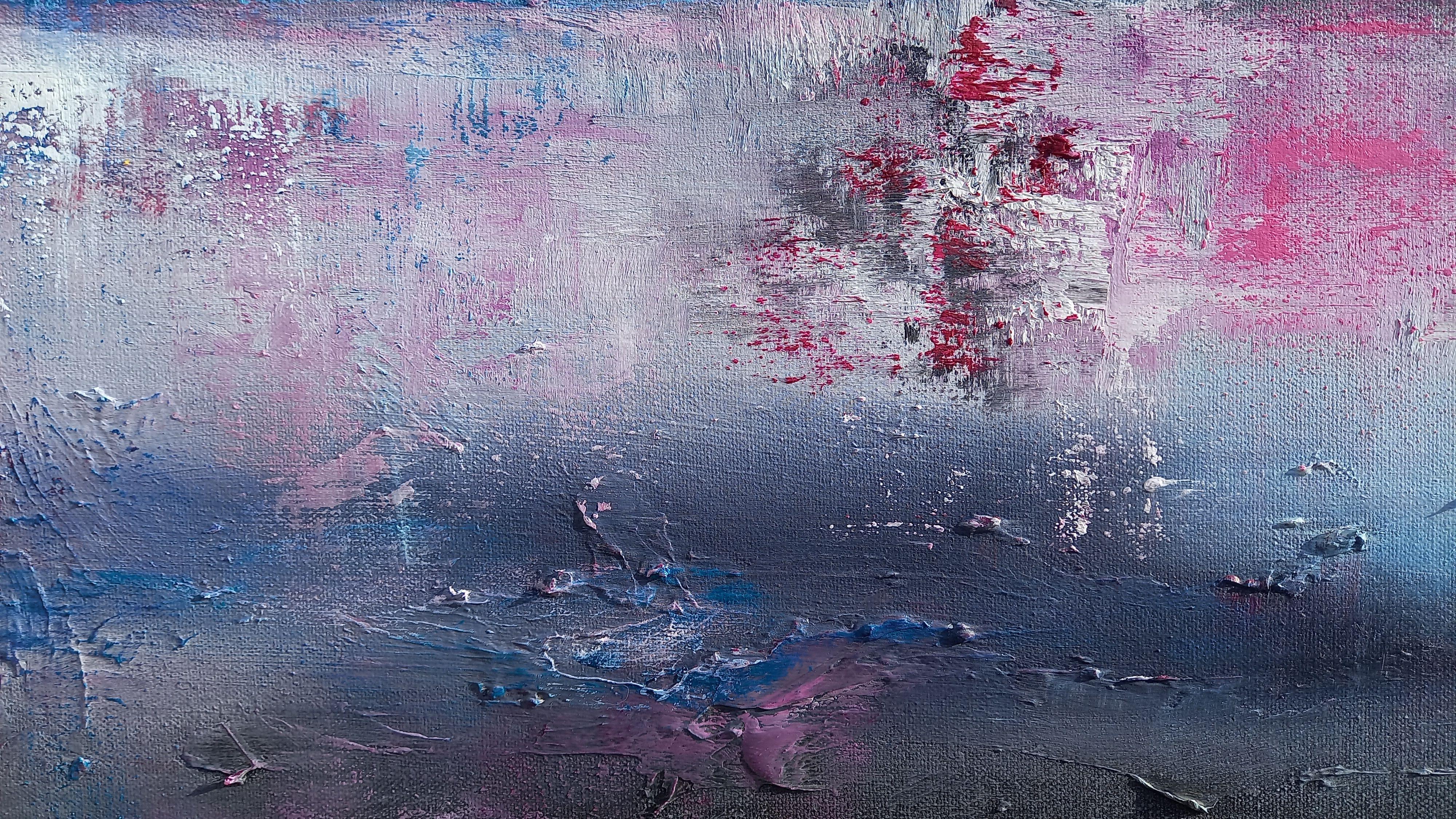 XL Cielo magenta sul lago 120 x 50 cm Pittura a olio, Pittura, Olio su tela in vendita 1