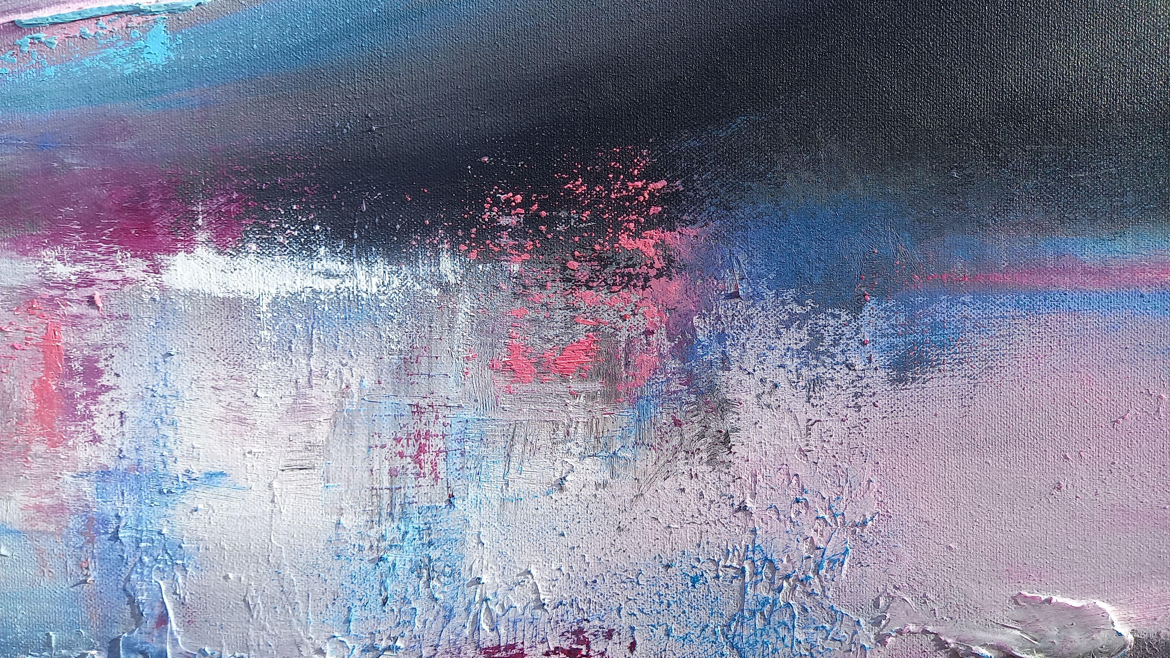 XL Cielo magenta sul lago 120 x 50 cm Pittura a olio, Pittura, Olio su tela in vendita 2