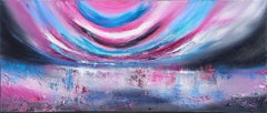 XL Magenta Sky over the Lake 120 x 50 cm Oil Paint, Painting, Oil on Canvas