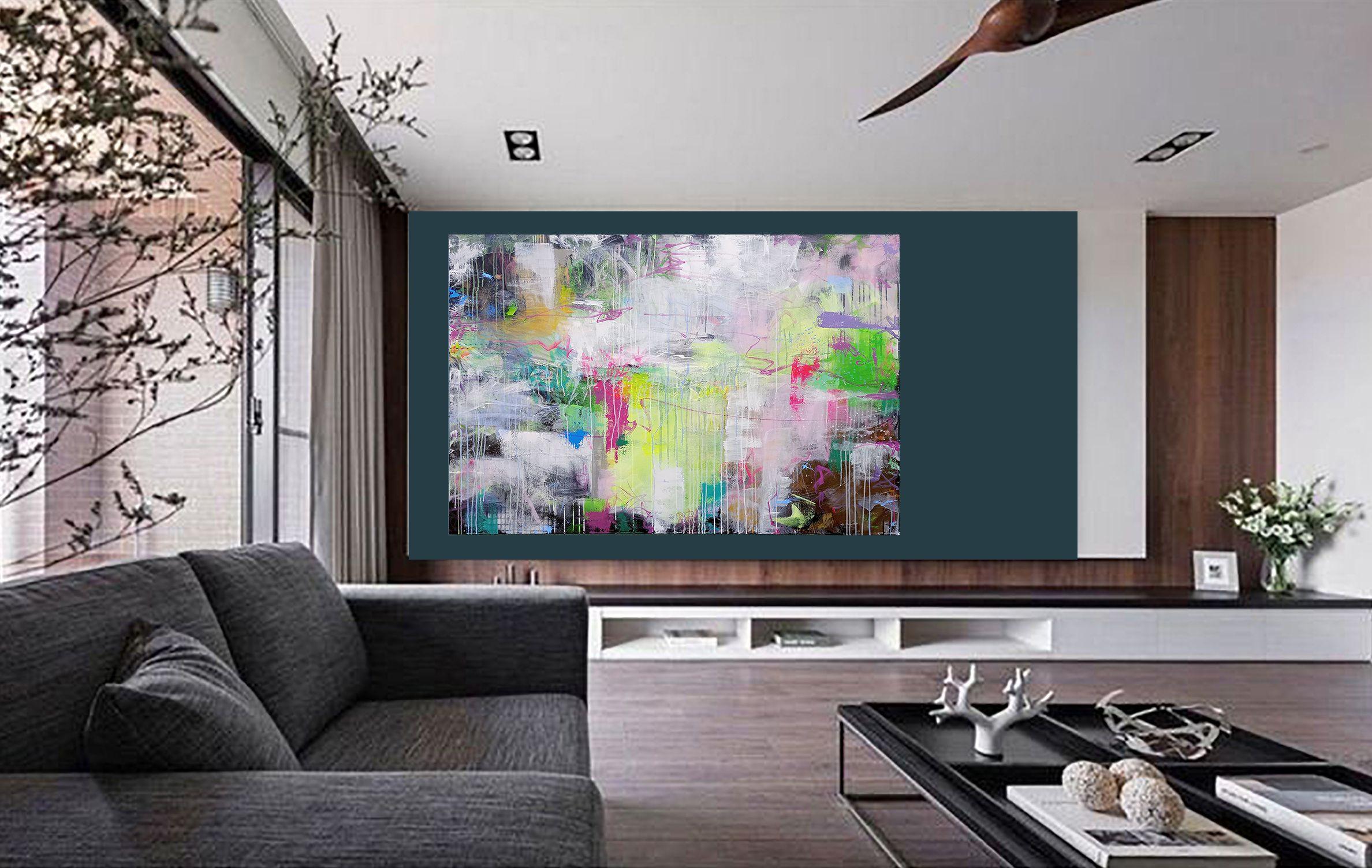 XXL Abstract A Life of Conundrums 150 x 100 cm, Painting, Acrylic on Canvas - Gray Abstract Painting by Susan Wooler