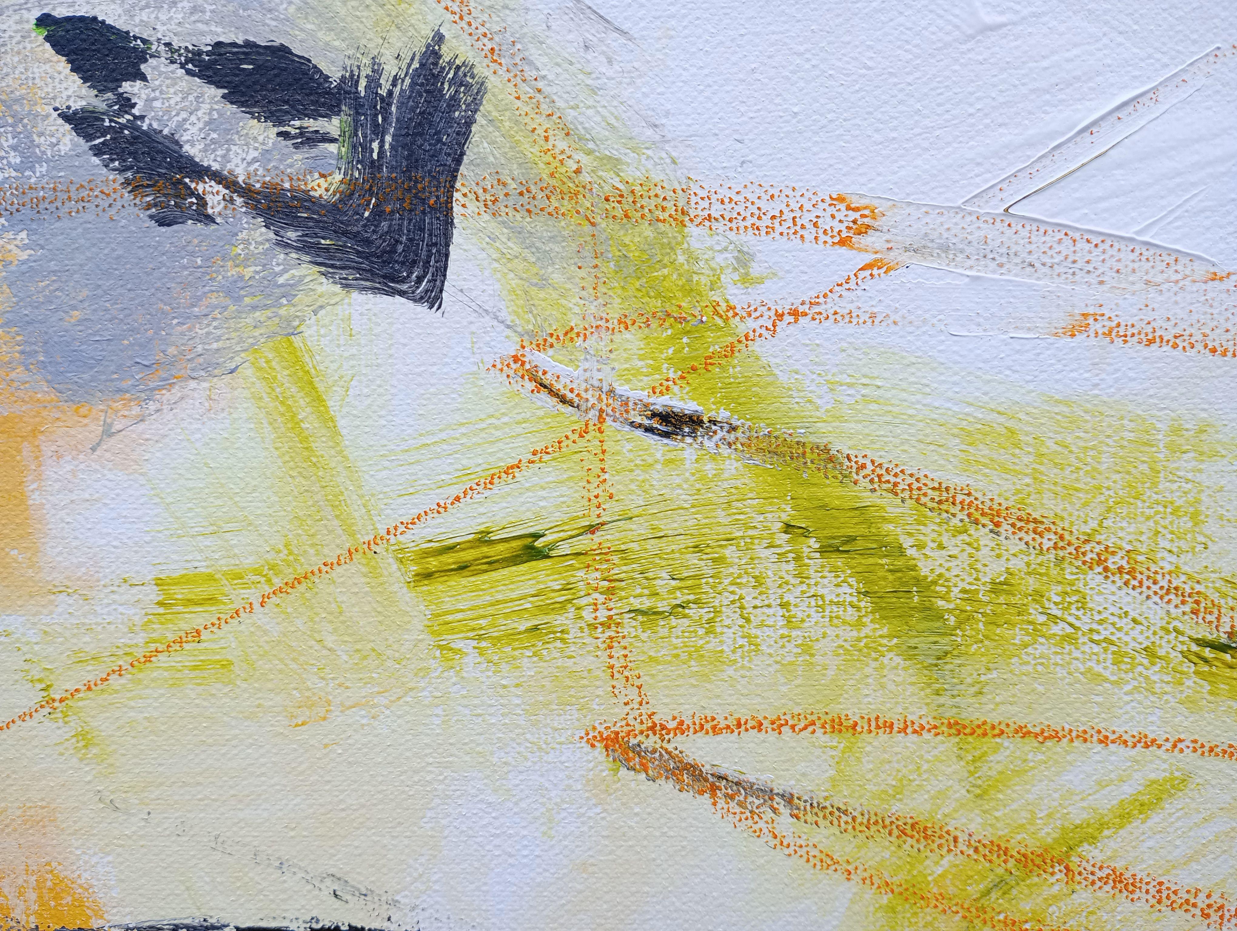 XXL Astratto Fino a quando non brillerai 100 x 100 cm    Creata con molti strati utilizzando acrilico, pastello a olio e inchiostro, una giustapposizione di colori morbidi e delicati con accenti audaci, una tavolozza di colori contemporanea, una