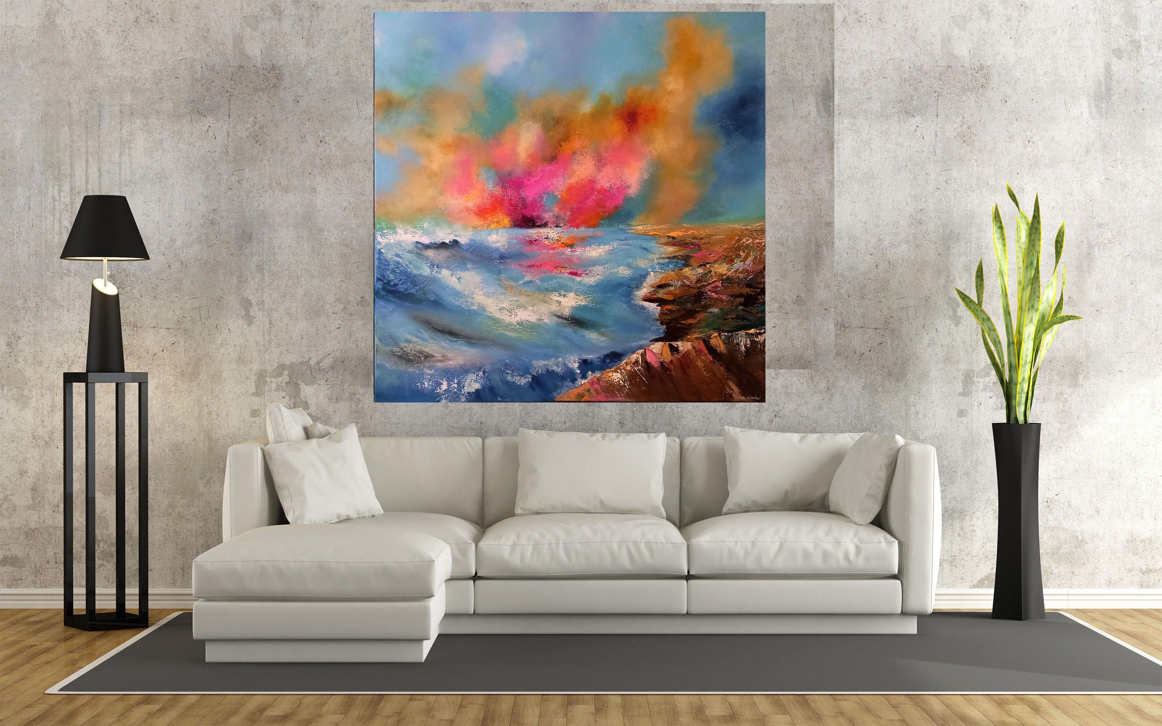 XXL Rugged Coastline Oil Painting 80 x 80 cm, Painting, Oil on Canvas For Sale 1