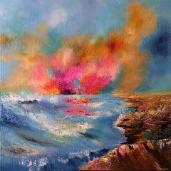 Peinture à l'huile XXL Rugged Coastline, 80 x 80 cm, Peinture, huile sur toile