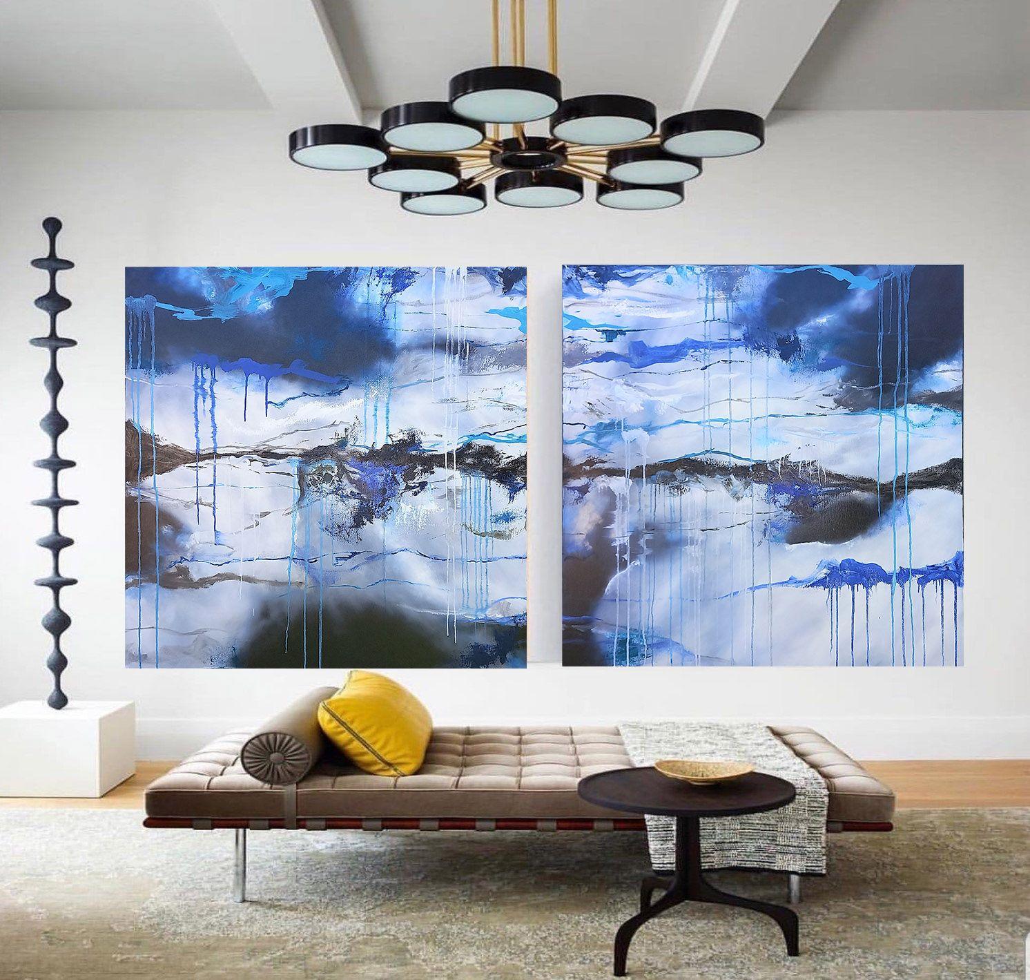 XXXL Astratto Antartide 200 x 100 cm Dittico, Pittura, Olio su tela - Painting di Susan Wooler