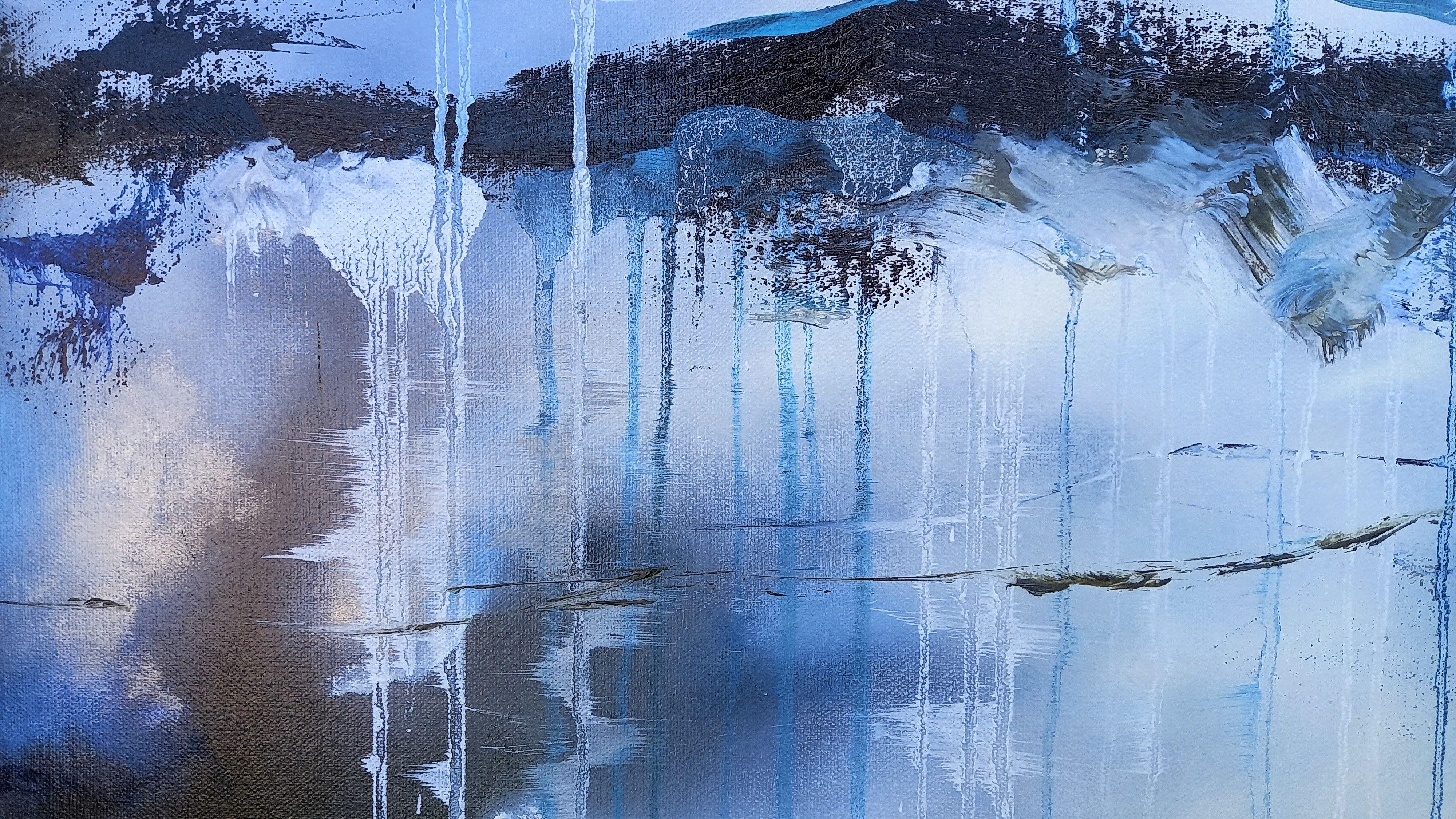 XXXL Astratto Antartide 200 x 100 cm Dittico, Pittura, Olio su tela - Abstract Painting Blu di Susan Wooler
