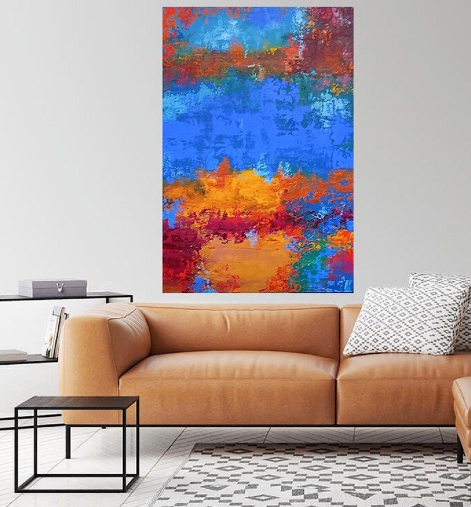 XXXL Tramonto astratto sull'oceano 120 X 80 cm Arte strutturata, pittura, acrilico su tela - Painting di Susan Wooler