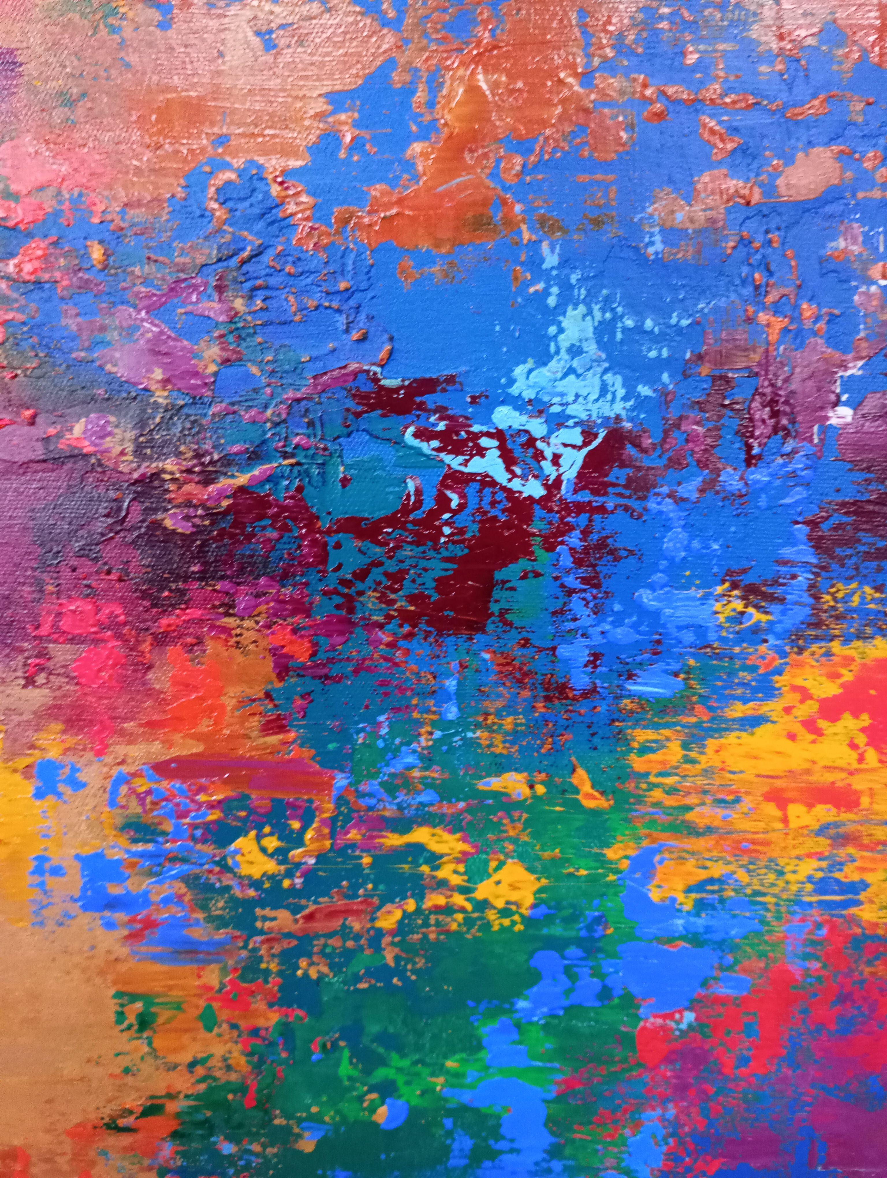 XXXL Tramonto astratto sull'oceano 120 X 80 cm Arte strutturata, pittura, acrilico su tela - Painting Astratto di Susan Wooler