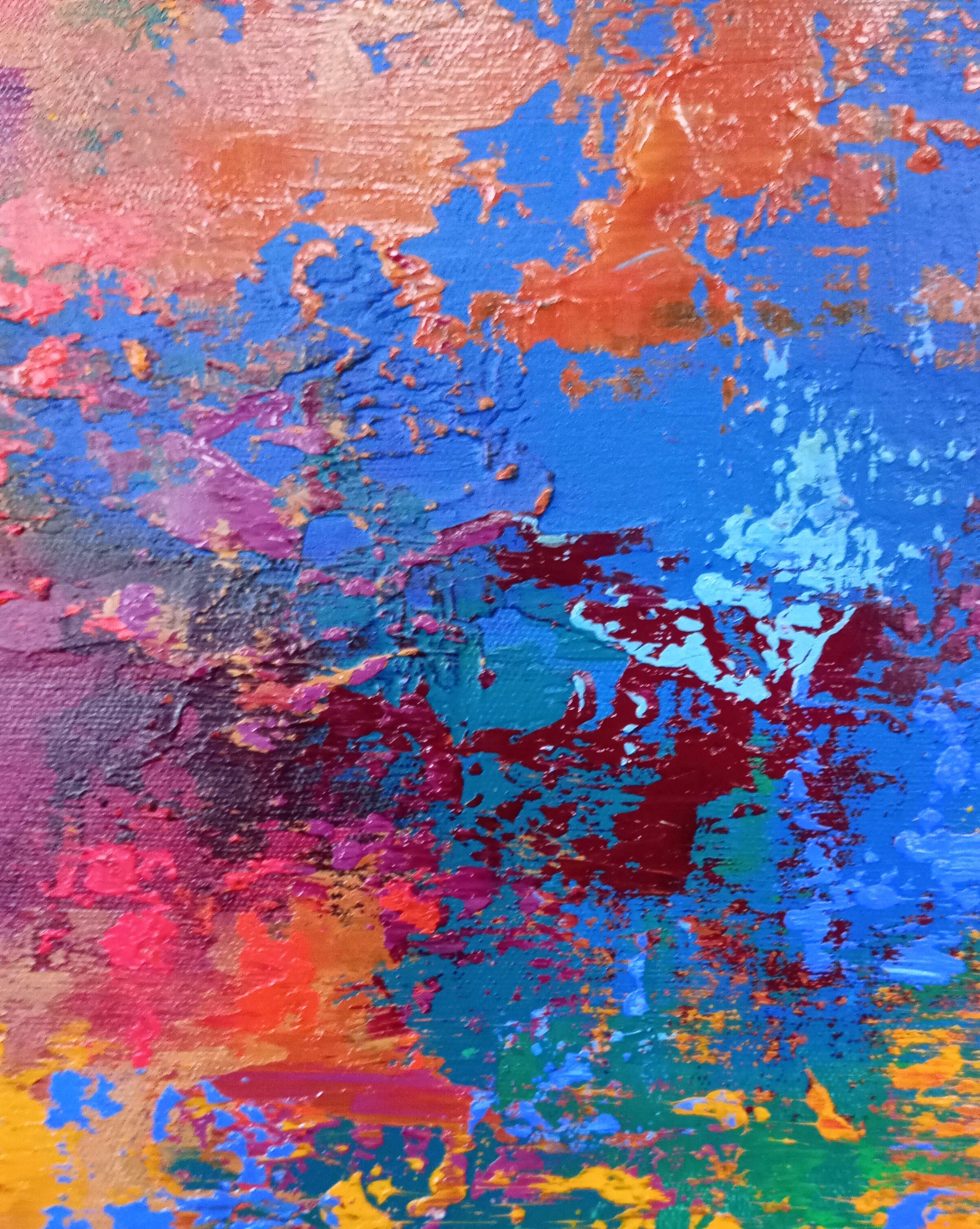 XXXL Tramonto astratto sull'oceano 120 X 80 cm Arte strutturata, pittura, acrilico su tela - Abstract Painting Viola di Susan Wooler