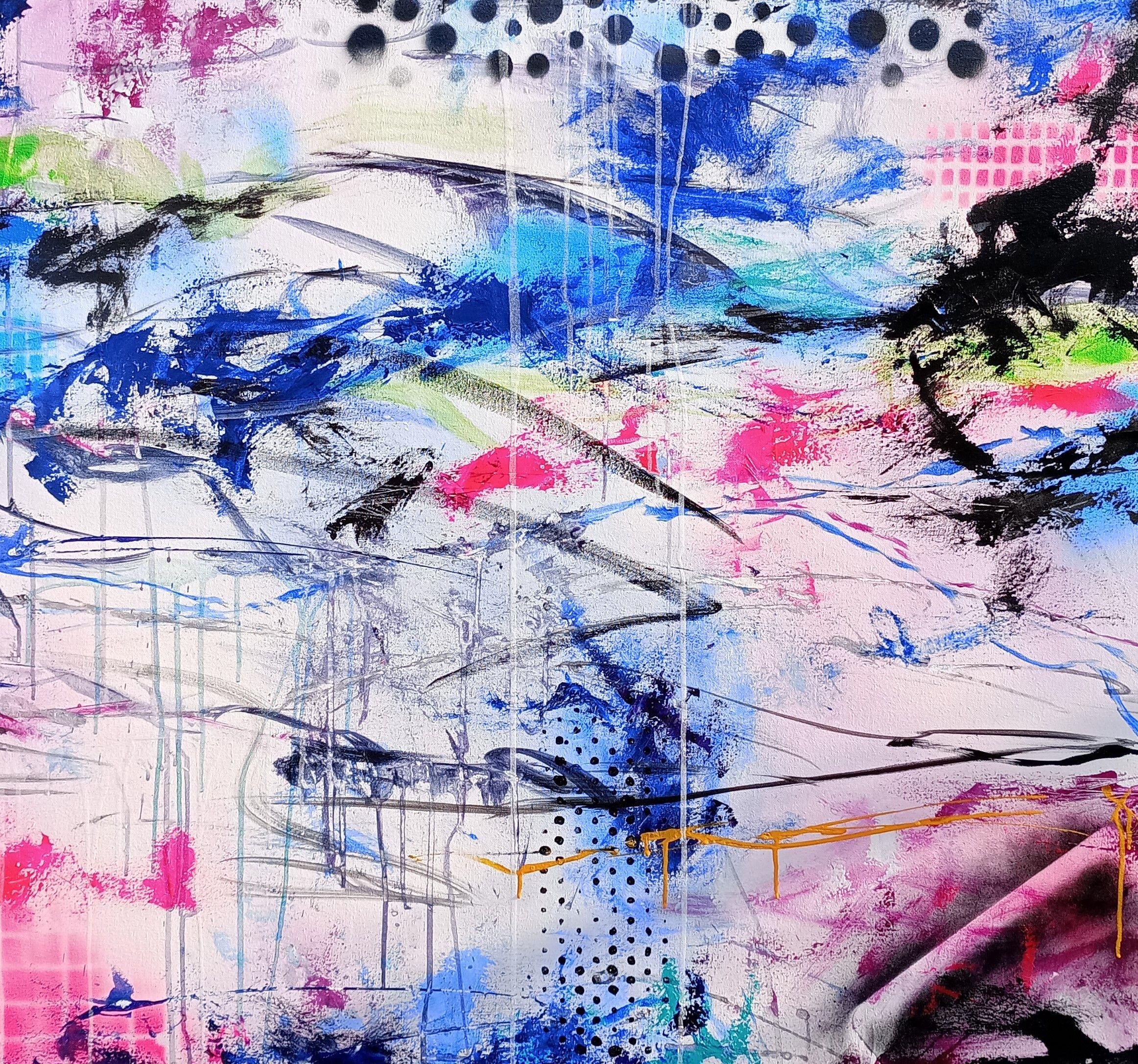 XXXL Abstracto El otro lado de mí Díptico 200 x 100 cm Dos cuadros abstractos    Creado con muchas capas utilizando acrílico, pastel al óleo y tinta, una yuxtaposición de suave y delicado con acentos de color atrevido, la paleta de colores es