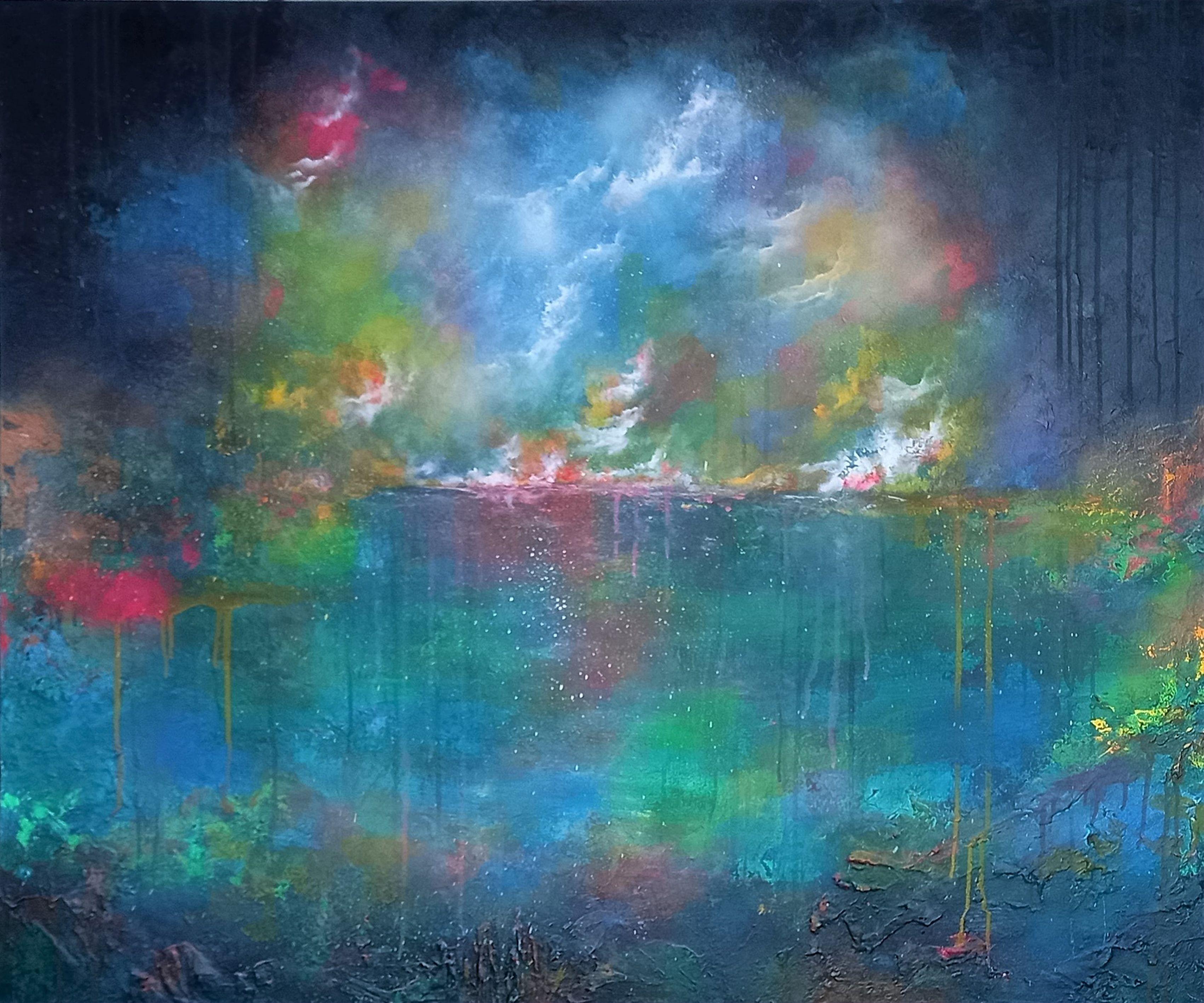 XXXL Beginning of Time 120 x 100 cm, peinture, acrylique sur toile - Painting de Susan Wooler