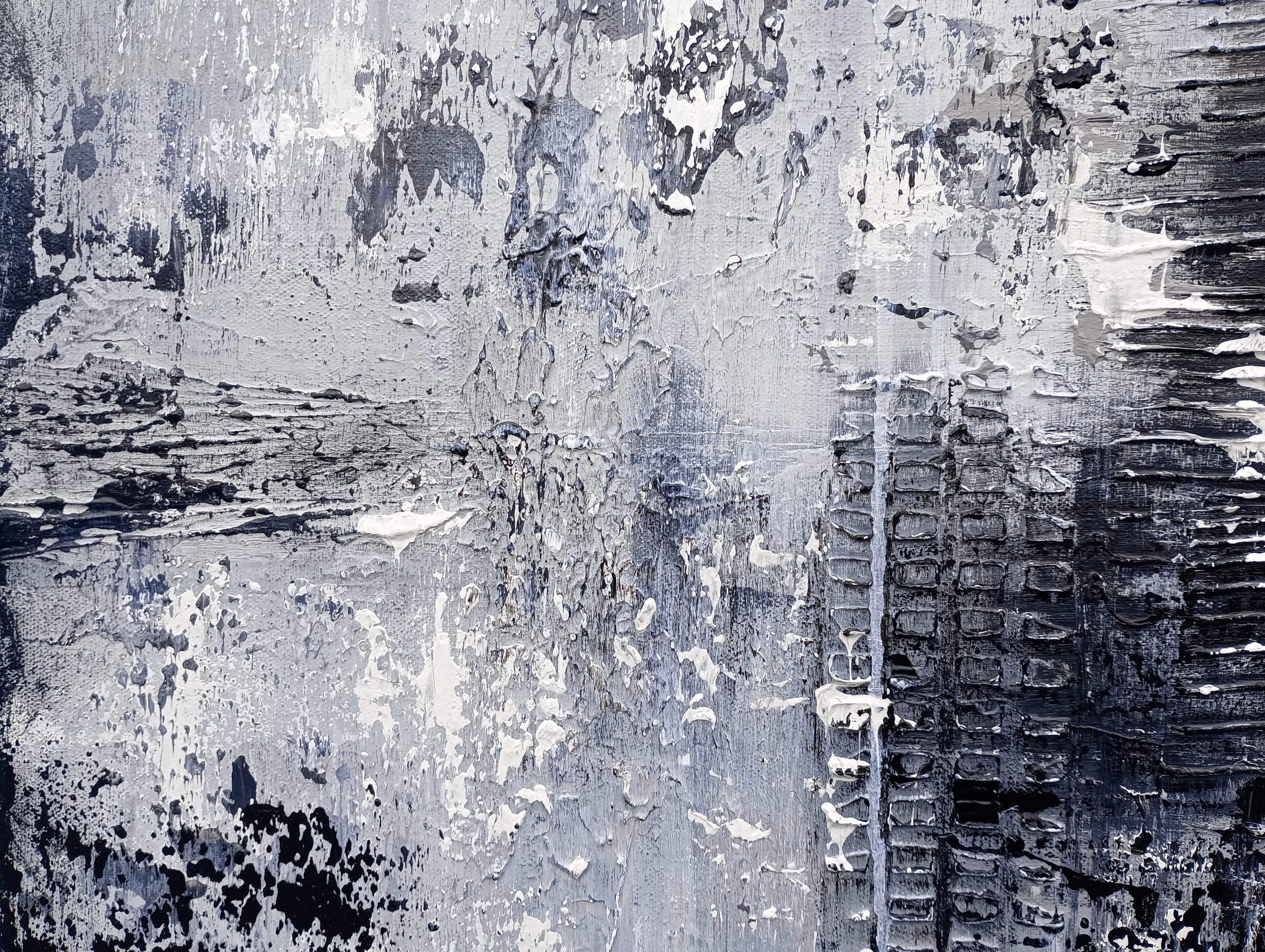 XXXL Monocromo 120 x 80 cm, Pintura, Acrílico sobre lienzo - Abstract Painting Gris de Susan Wooler