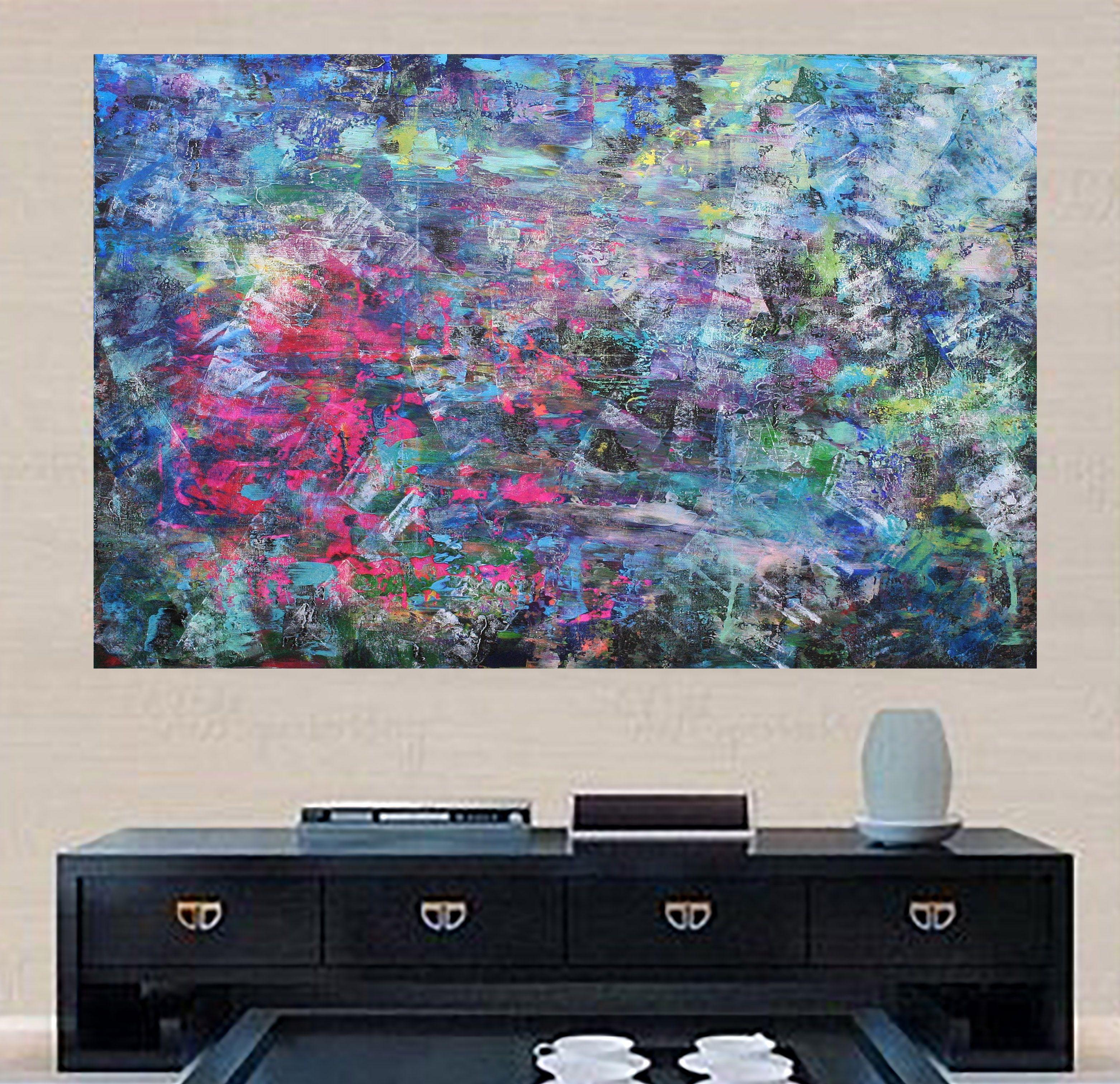 XXXL Spectral Distortion 150 x 100cm Abstract, Painting, Acrylic on Canvas - Gray Abstract Painting by Susan Wooler