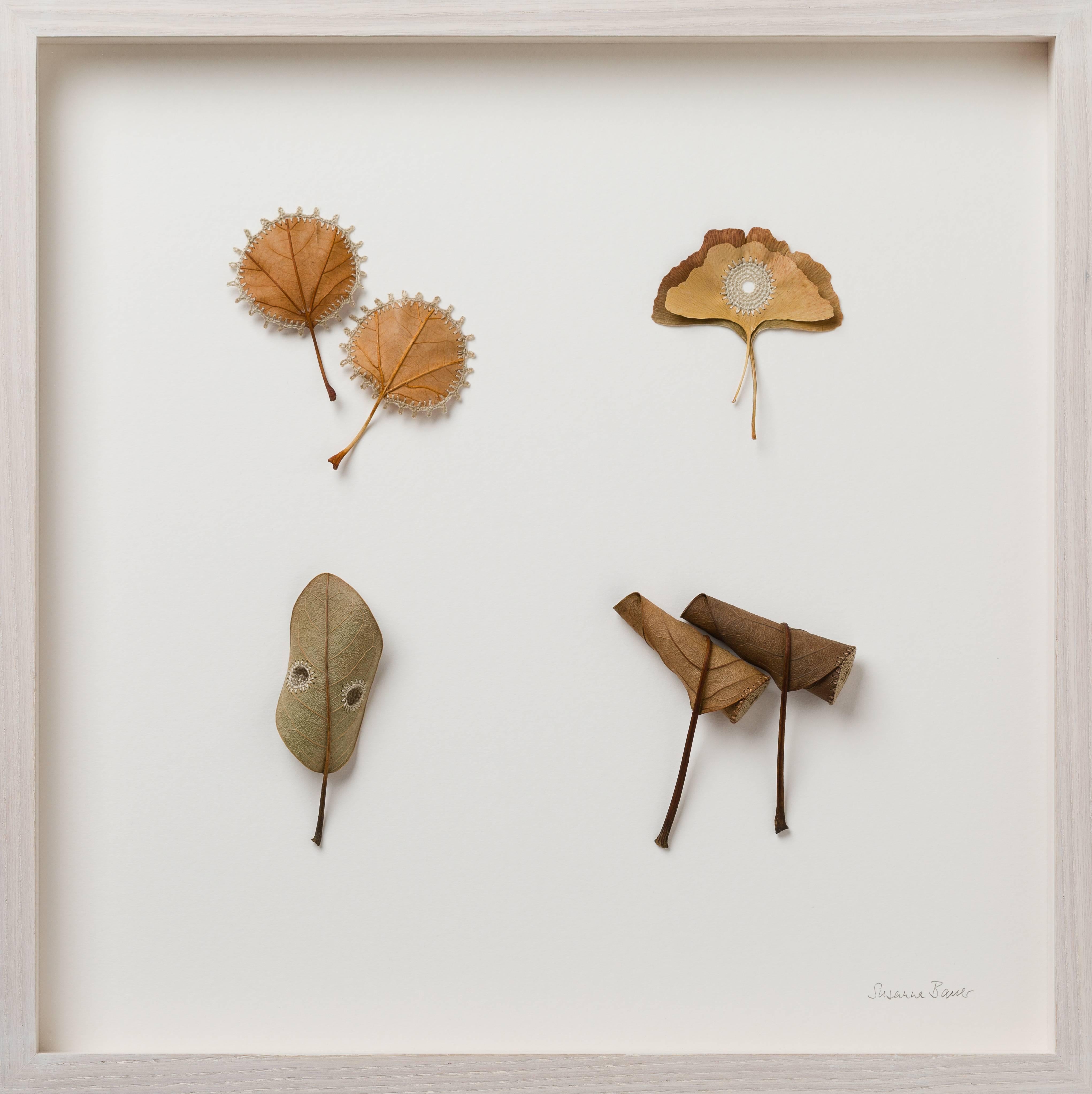 Susanna Bauer Landscape Art - Collection- nature inspired embroidered real leaves on paper