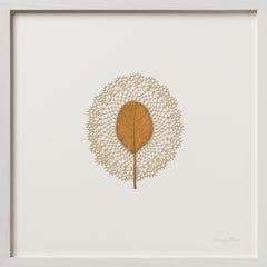 Light - foglia secca contemporanea all'uncinetto - arte della natura incorniciata