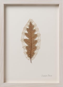 Little Dreams - intricate embroidery flora dried oak leaf on paper