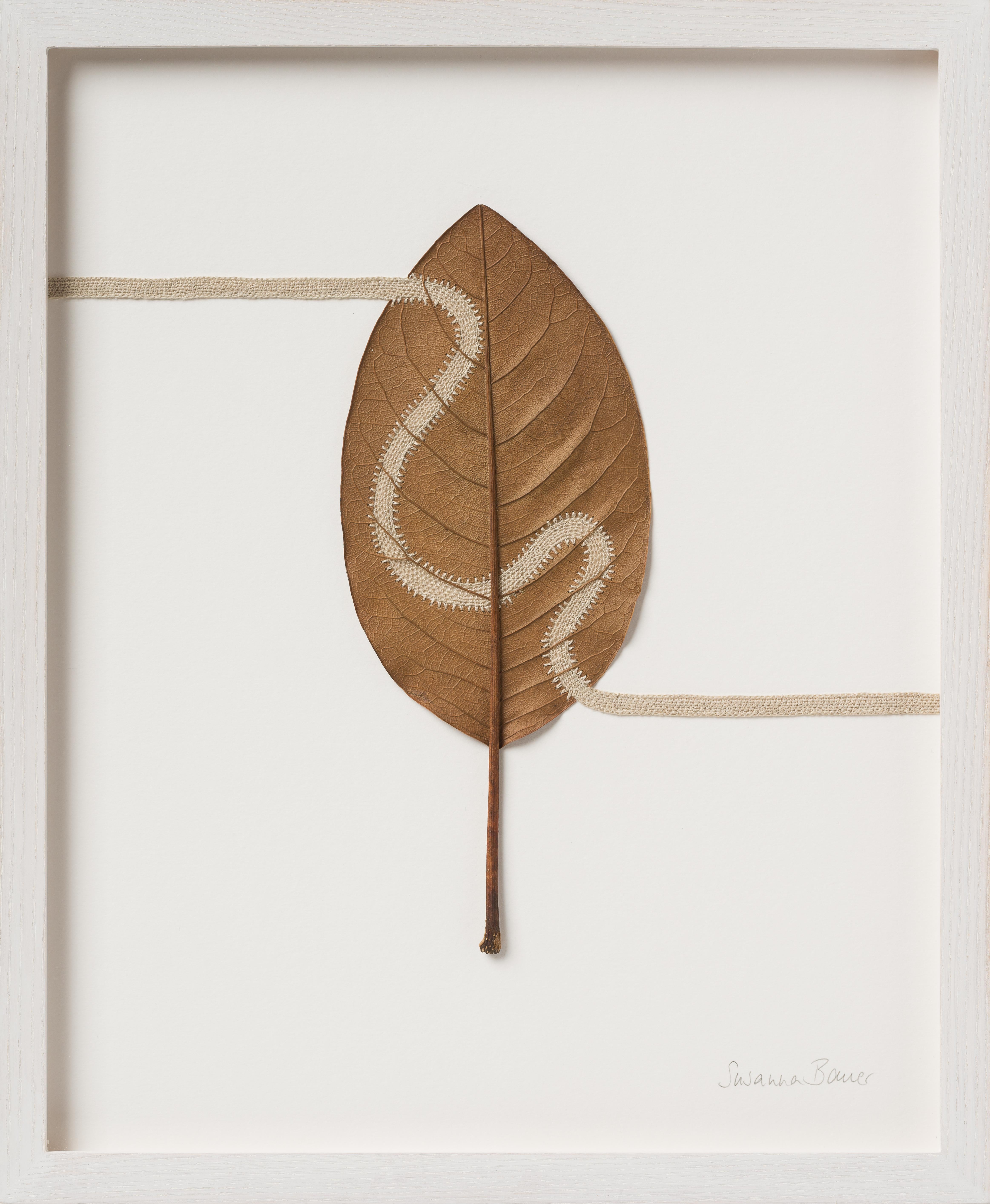 Path V - intricate contemporary embroidered leaf nature art - Mixed Media Art by Susanna Bauer