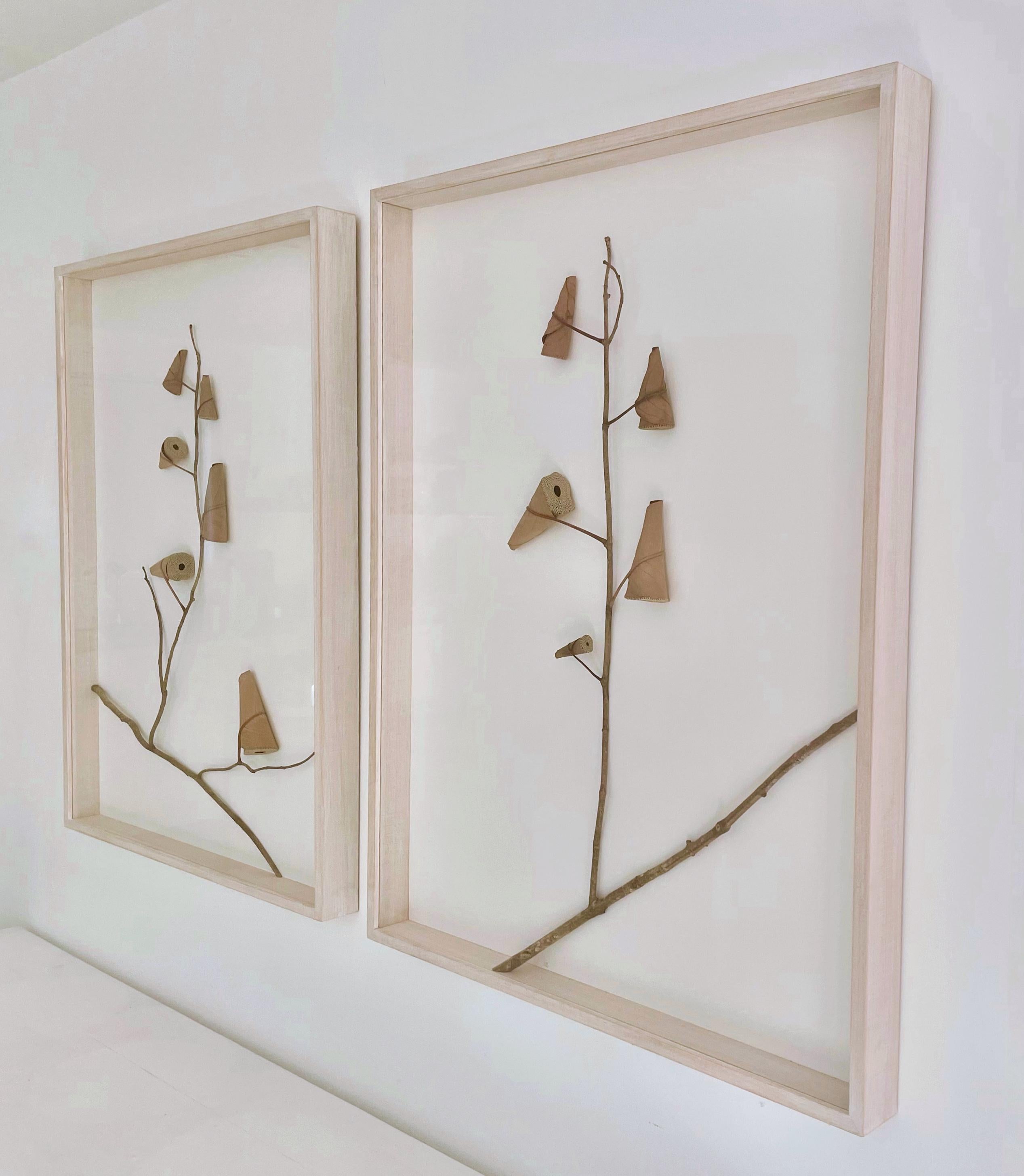 Díptico Rising I y II -Intrincado arte de la naturaleza con hojas de ganchillo contemporáneo en venta 1