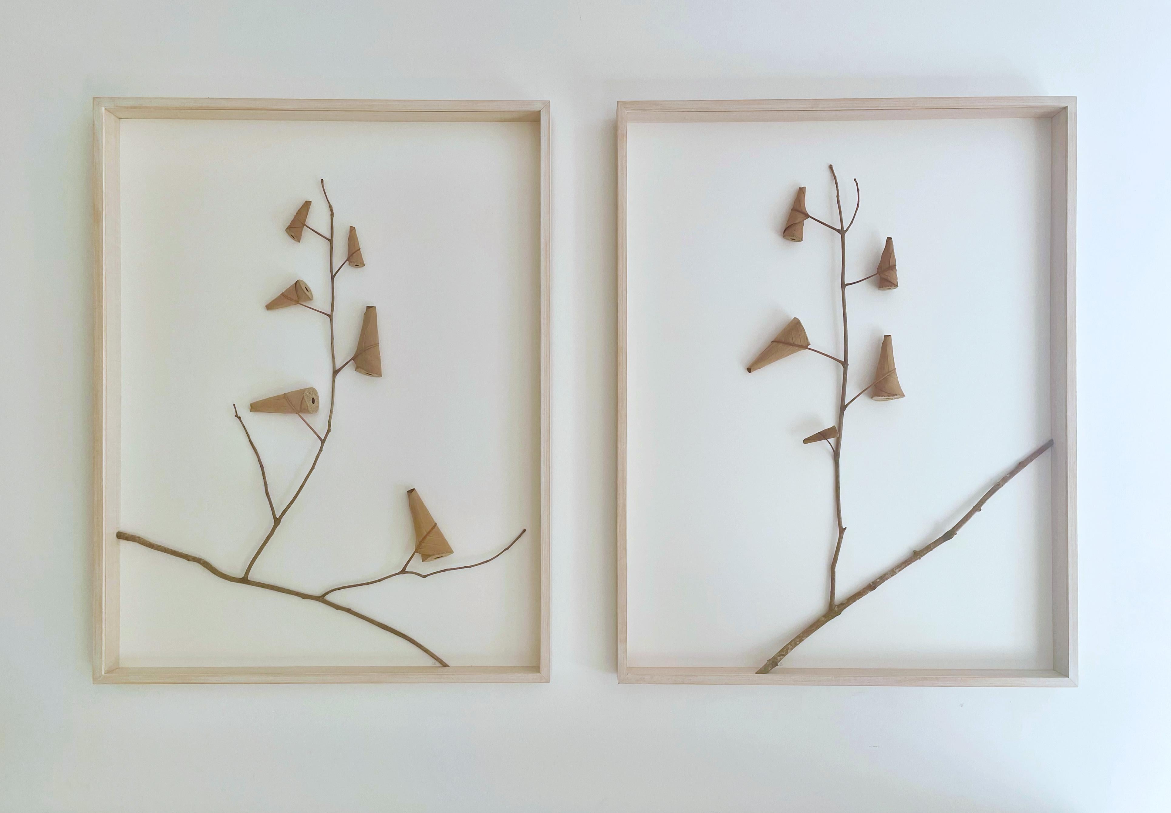 Díptico Rising I y II -Intrincado arte de la naturaleza con hojas de ganchillo contemporáneo - Mixed Media Art de Susanna Bauer