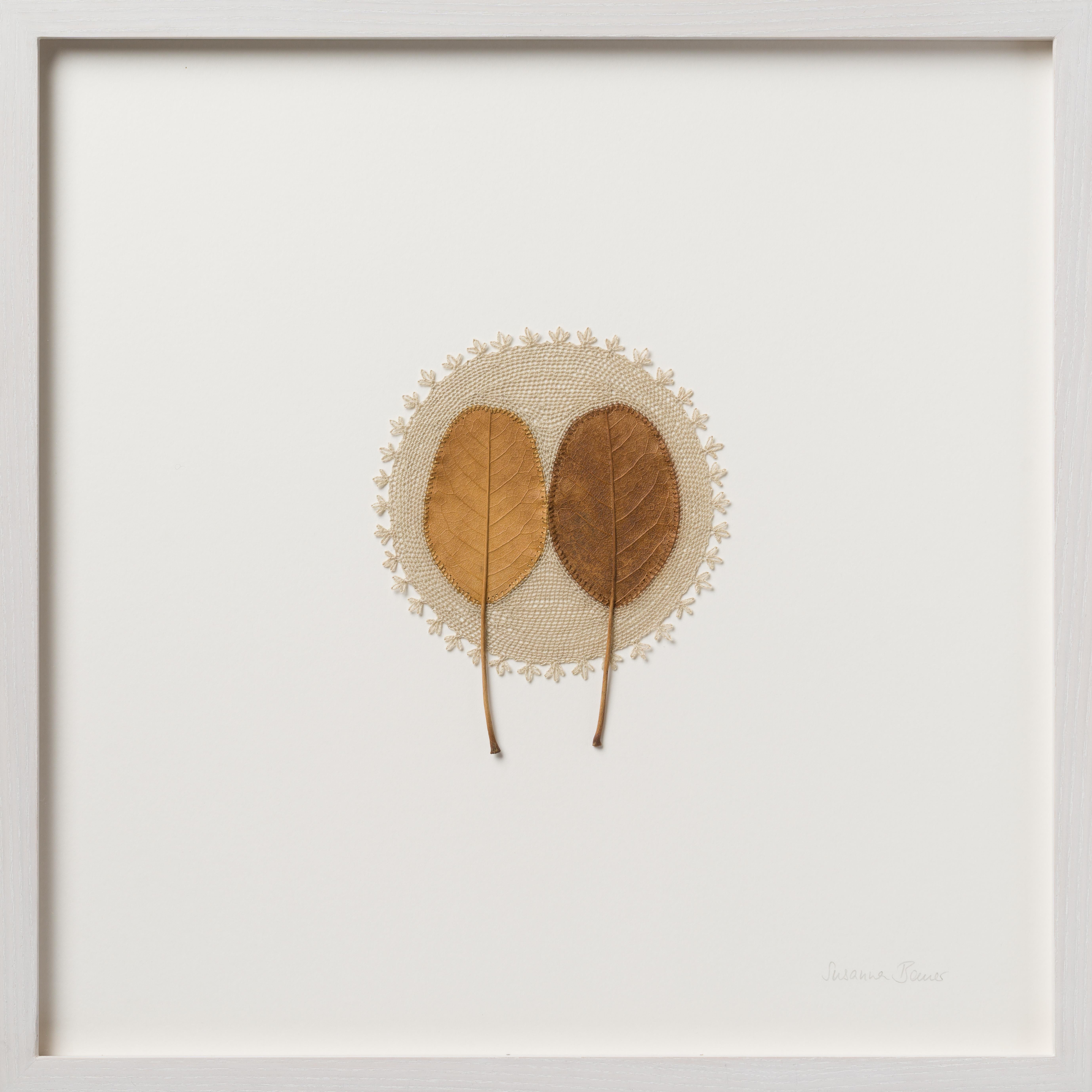 Where I Find you III - foglie secche all'uncinetto contemporanee - arte murale della natura con cornice - Mixed Media Art di Susanna Bauer