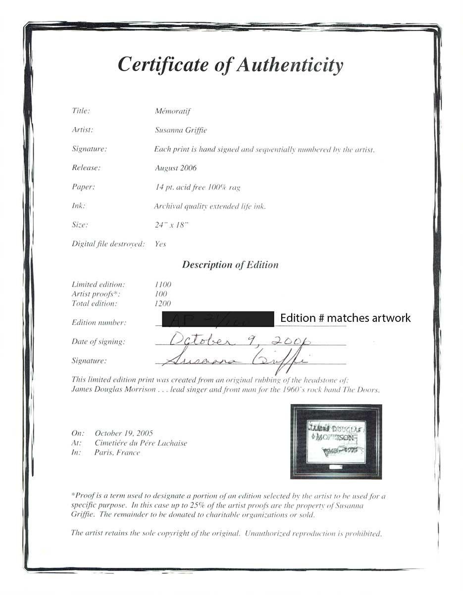 Original-Grabsteinabrieb von James Douglas Morrison (The Doors) in limitierter Auflage (Grau), Print, von Susanna Griffie