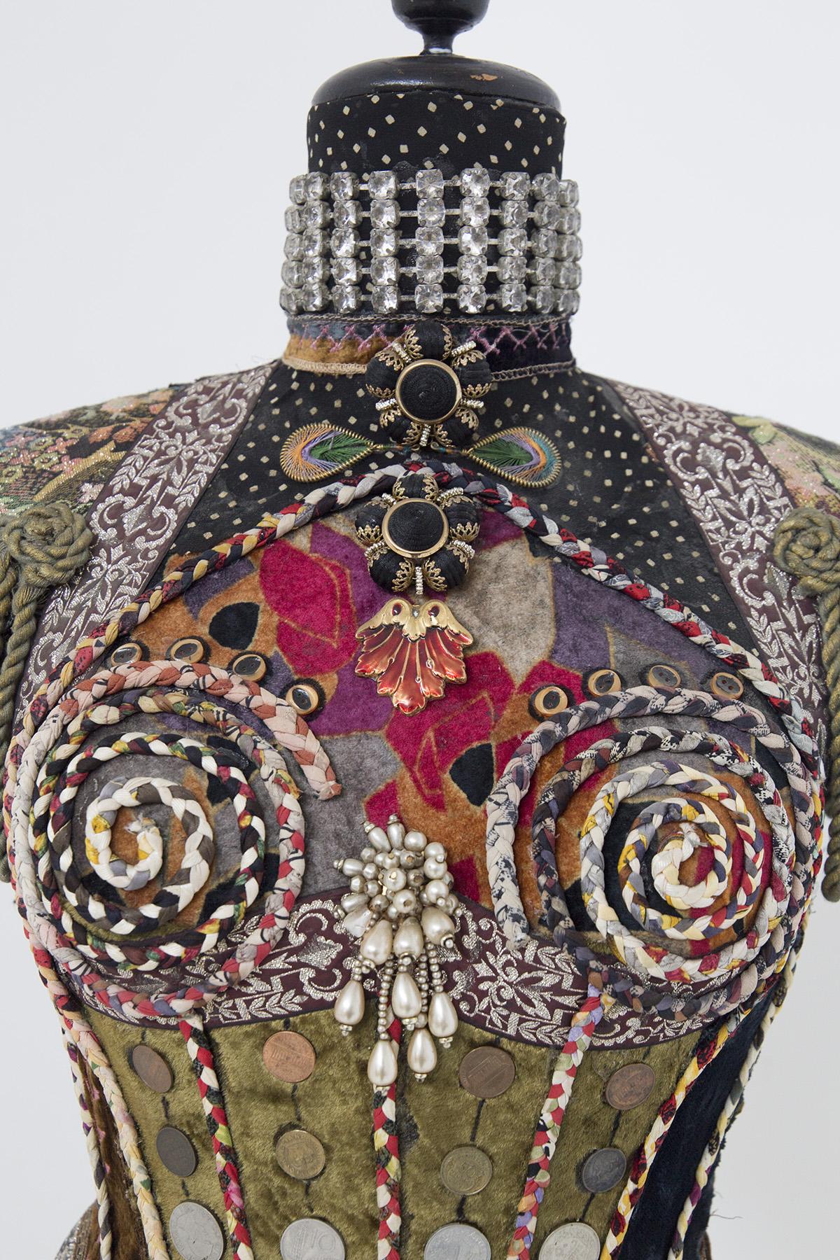 SUSANNA HARDAGE Mannequin with Textile Assemblage, Coins and Costume Jewellery For Sale 8