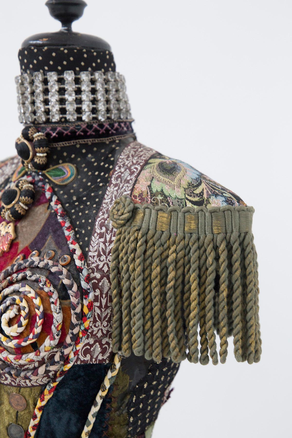 SUSANNA HARDAGE Mannequin with Textile Assemblage, Coins and Costume Jewellery In Good Condition For Sale In Milano, IT