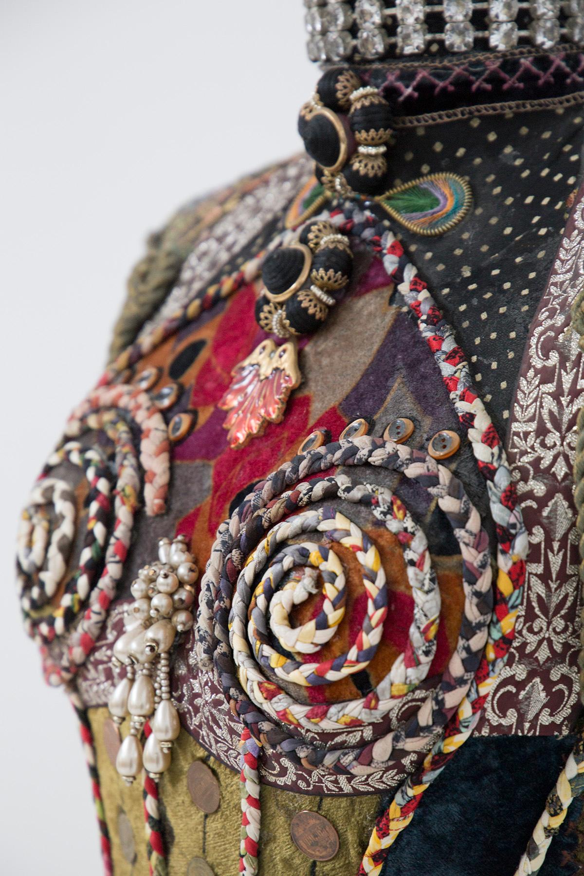 SUSANNA HARDAGE Mannequin with Textile Assemblage, Coins and Costume Jewellery For Sale 1